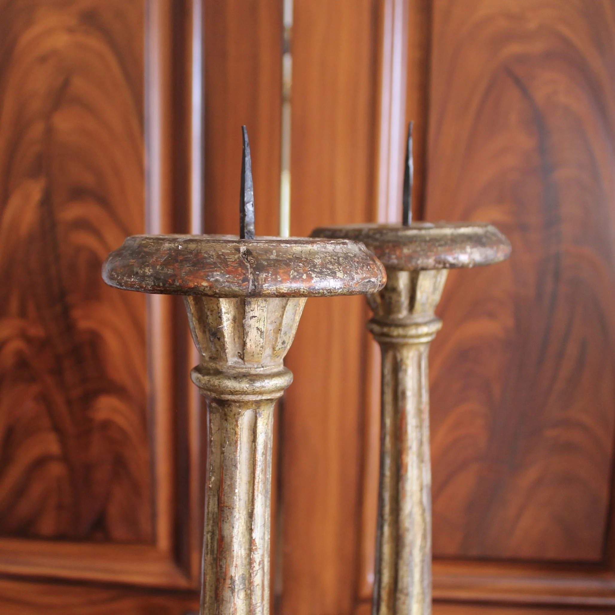 Pair of Tall Italian Silver Gilt Prickets, 18th Century
