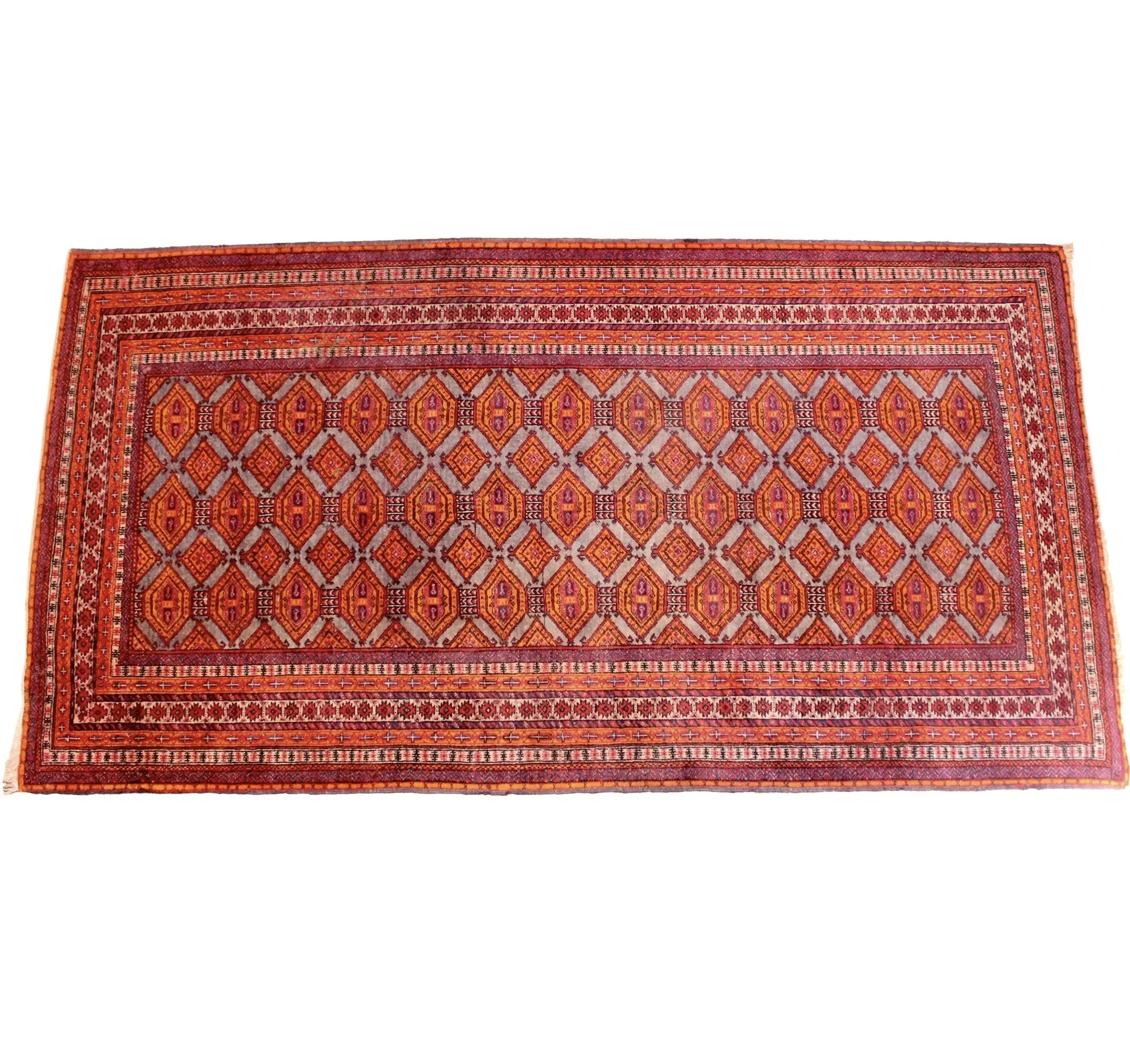 Oriental Wool Rug in Orange and Light Blue