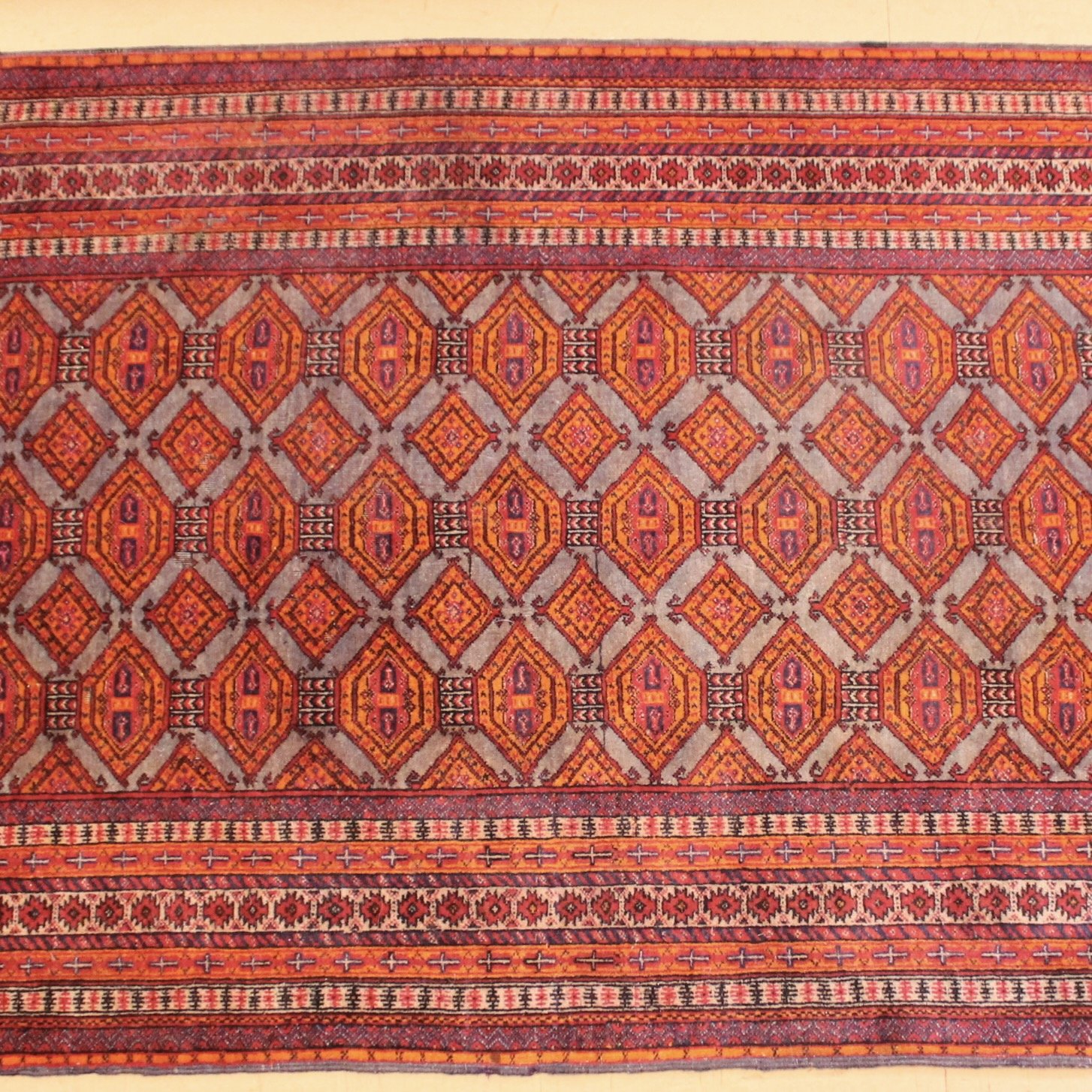Tekke Bokhara Rug in Orange and Light Blue