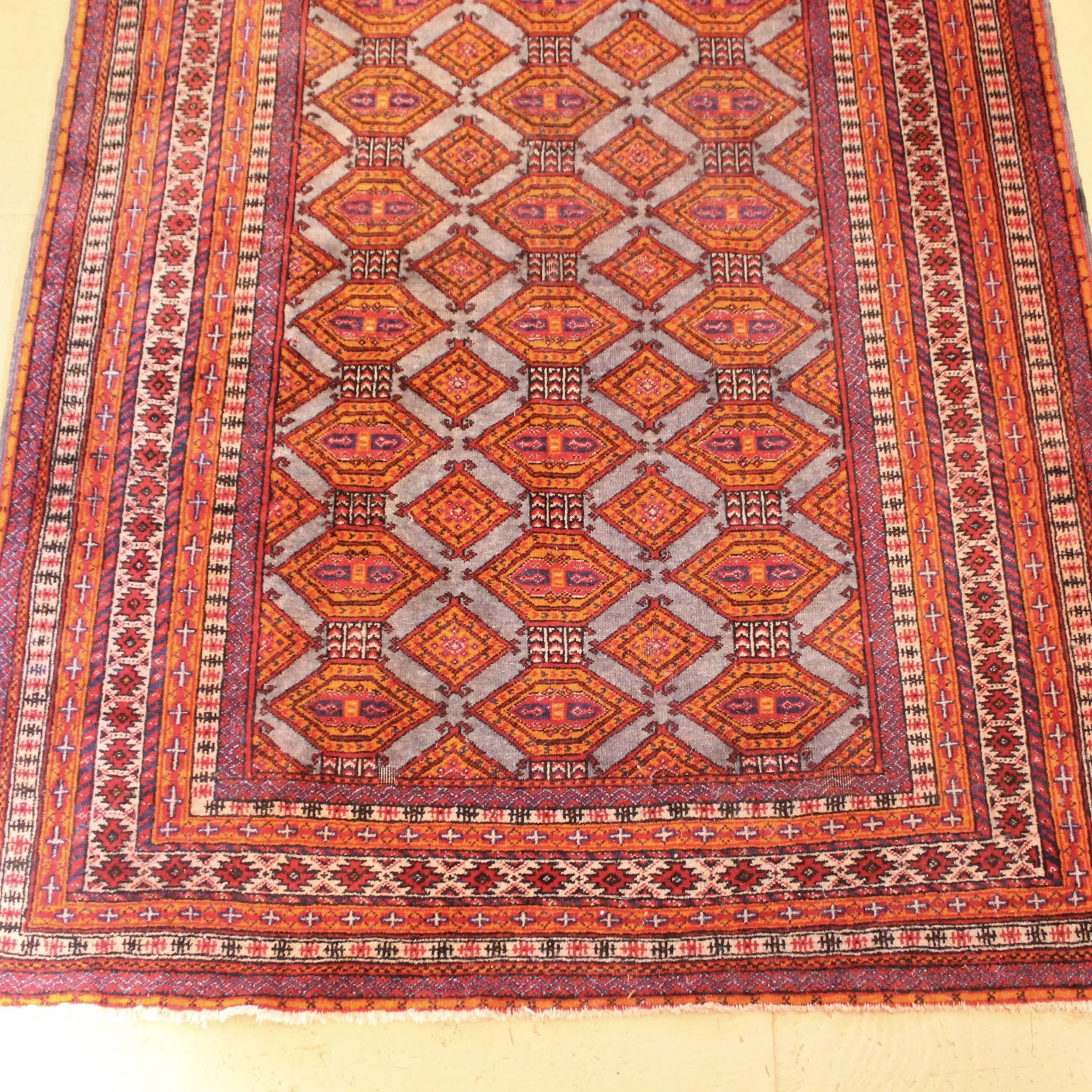 Tekke Bokhara Rug in Orange and Light Blue