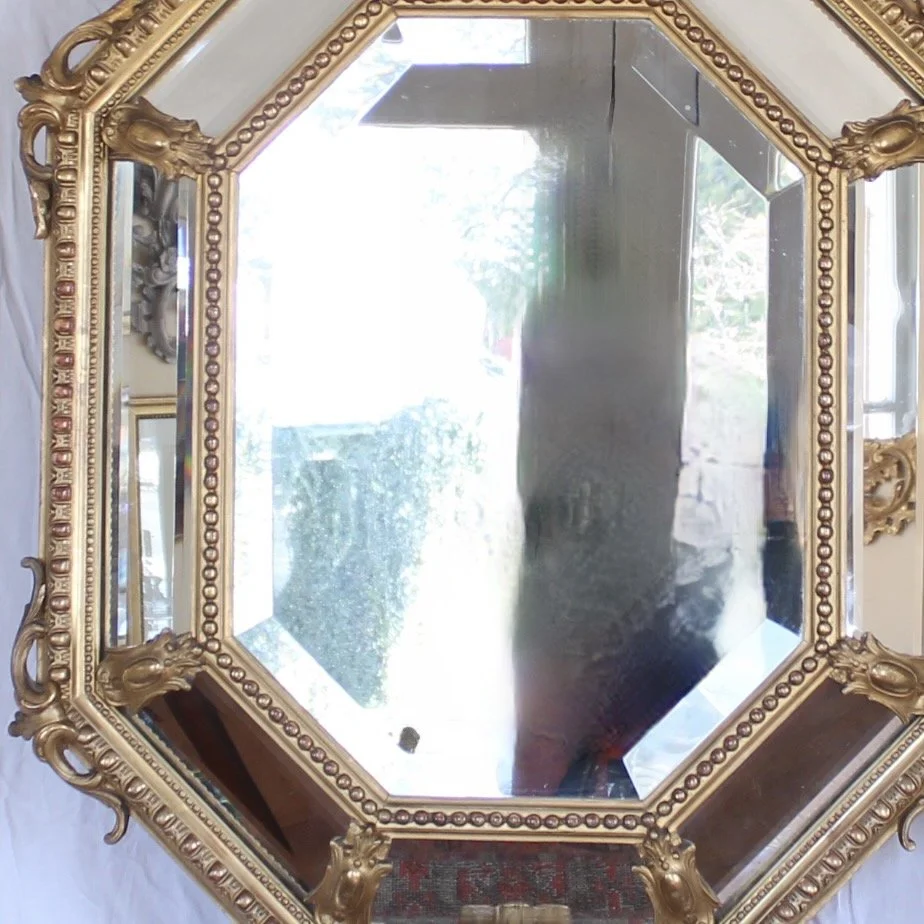 French Gilded Belle Époque Borderglass Cushion Mirror