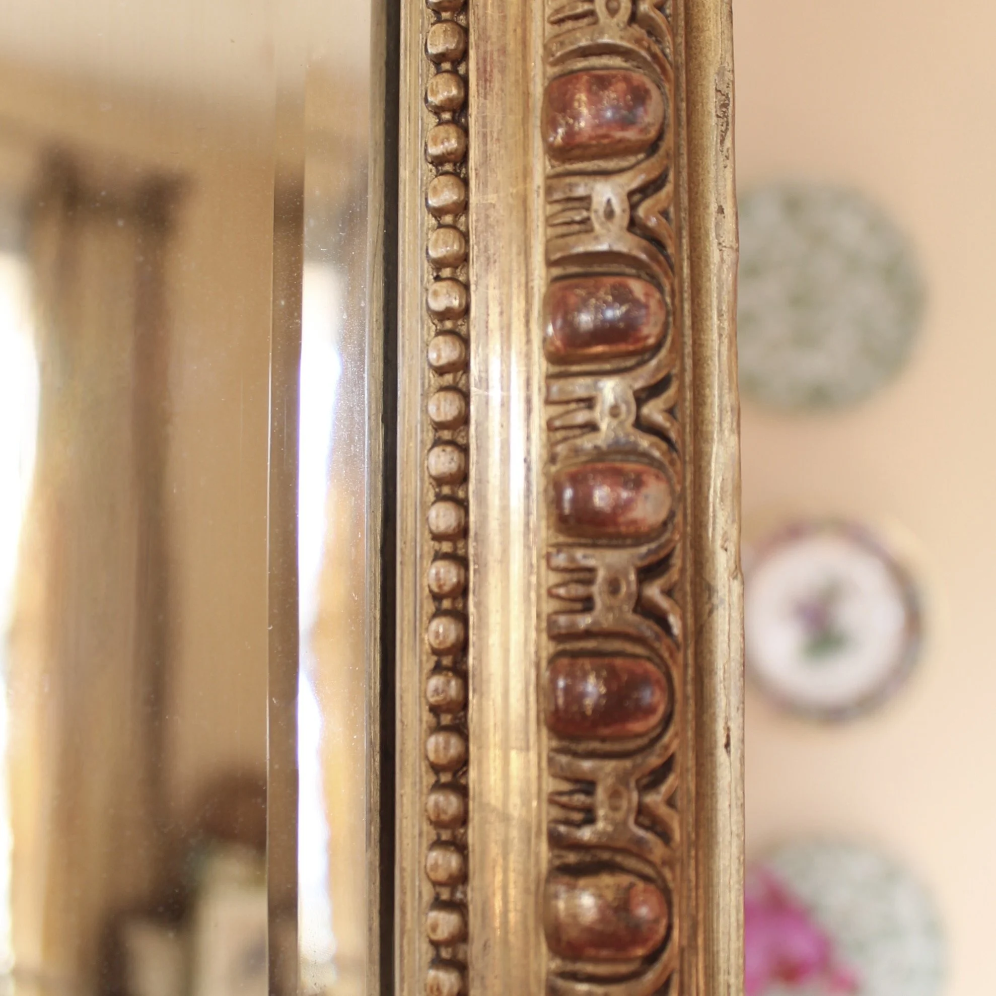 French Gilded Belle Époque Borderglass Cushion Mirror