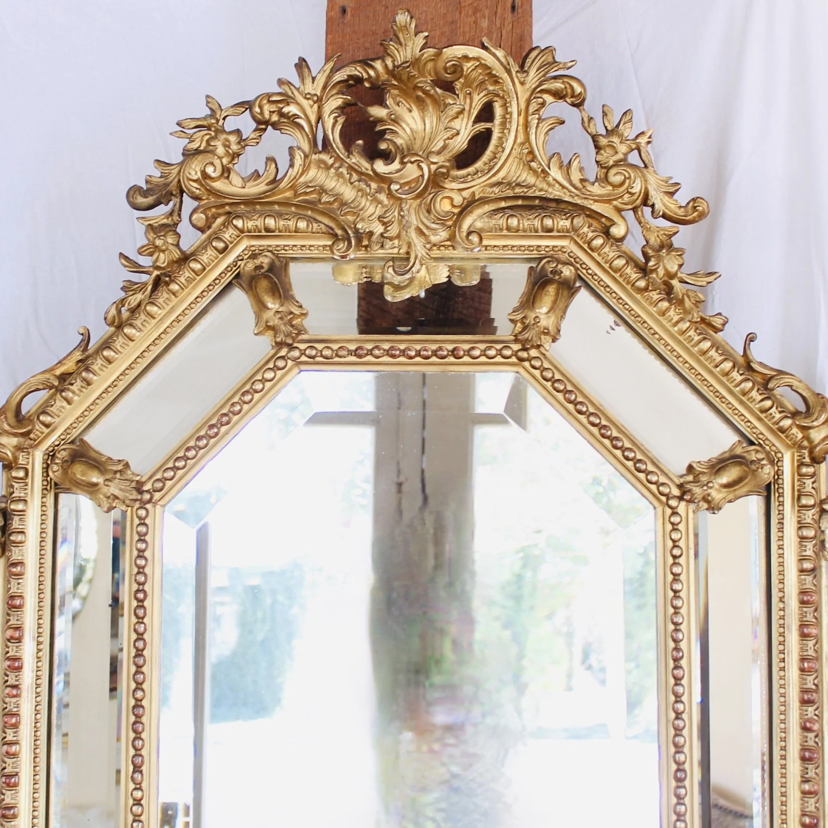French Gilded Belle Époque Borderglass Cushion Mirror