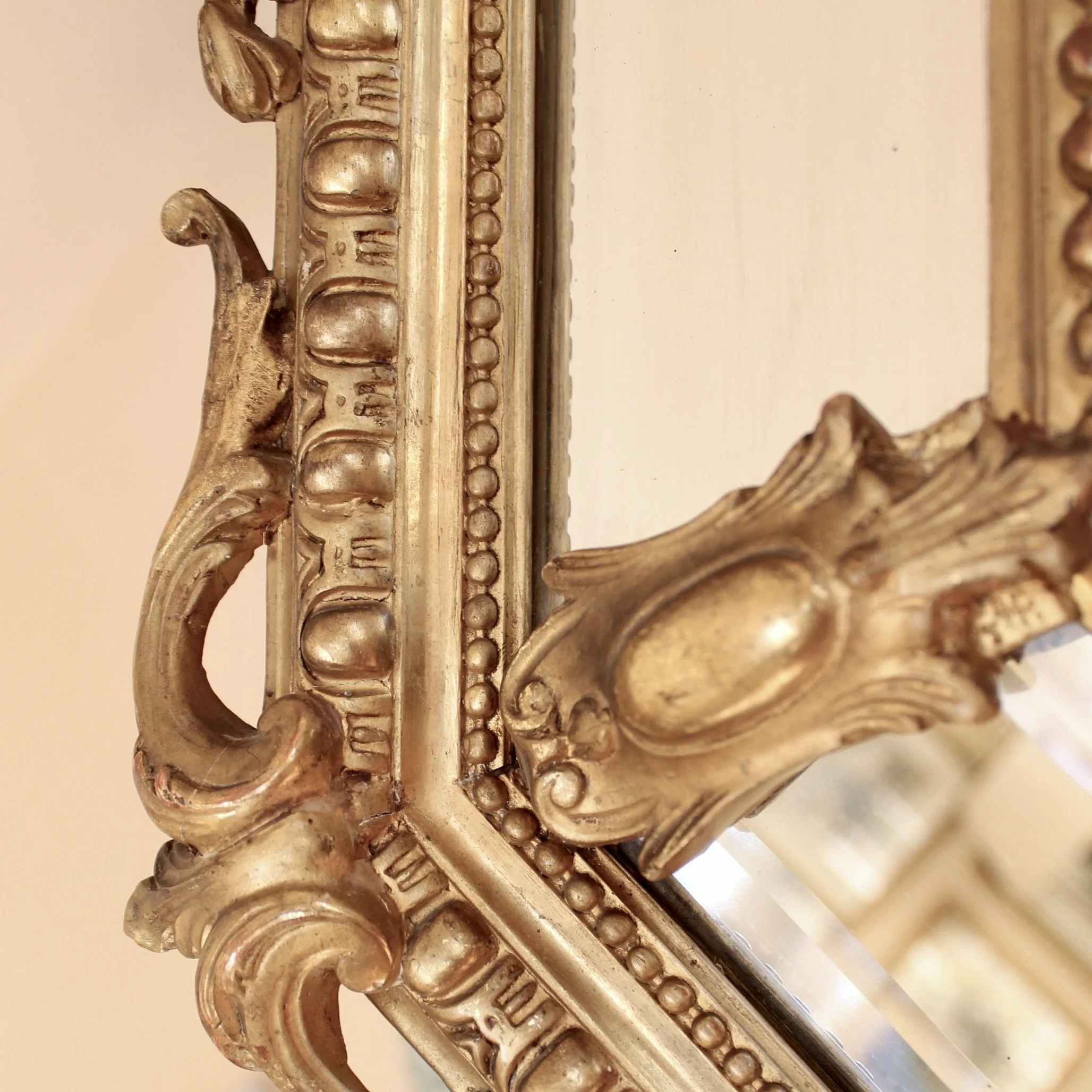 French Gilded Belle Époque Borderglass Cushion Mirror