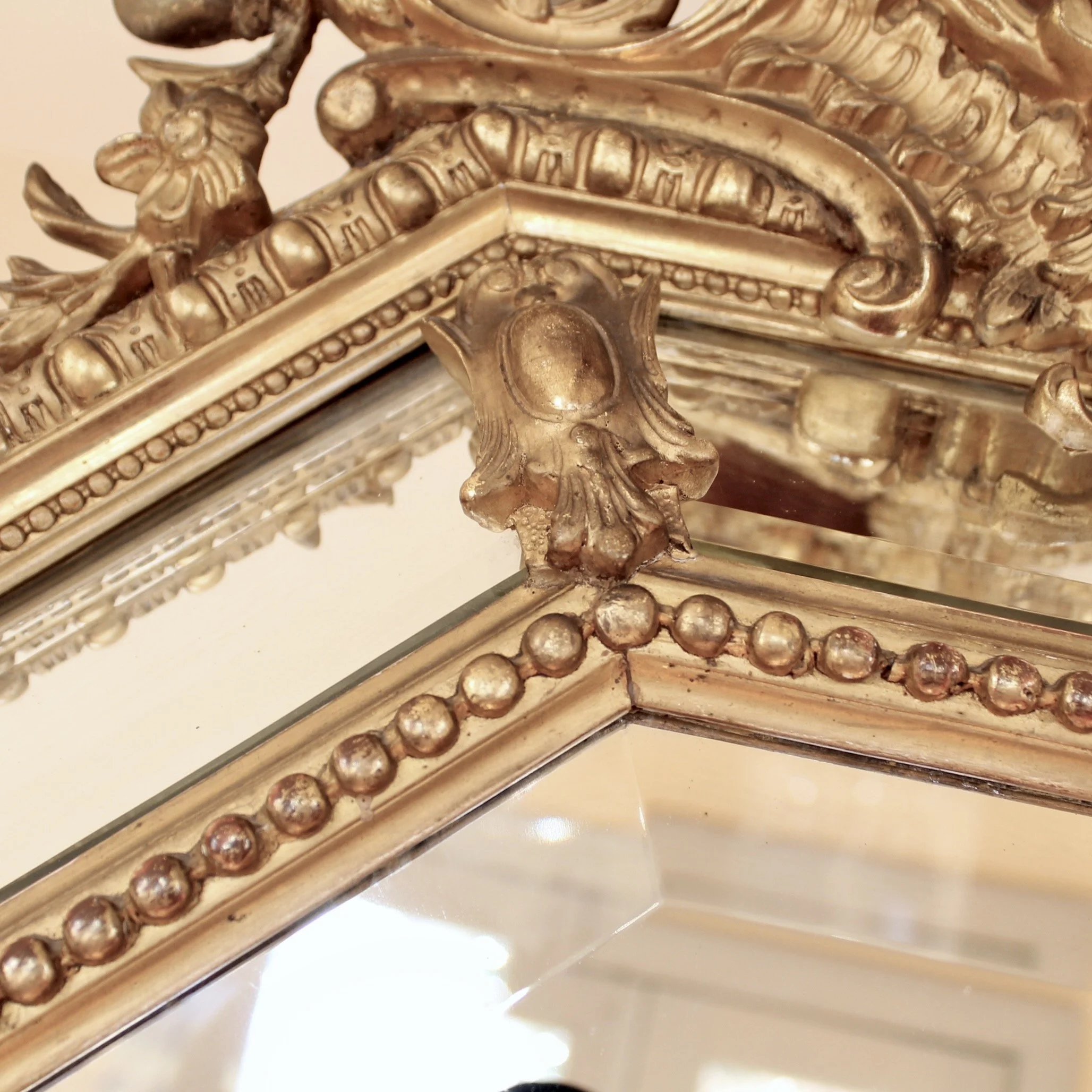 French Gilded Belle Époque Borderglass Cushion Mirror