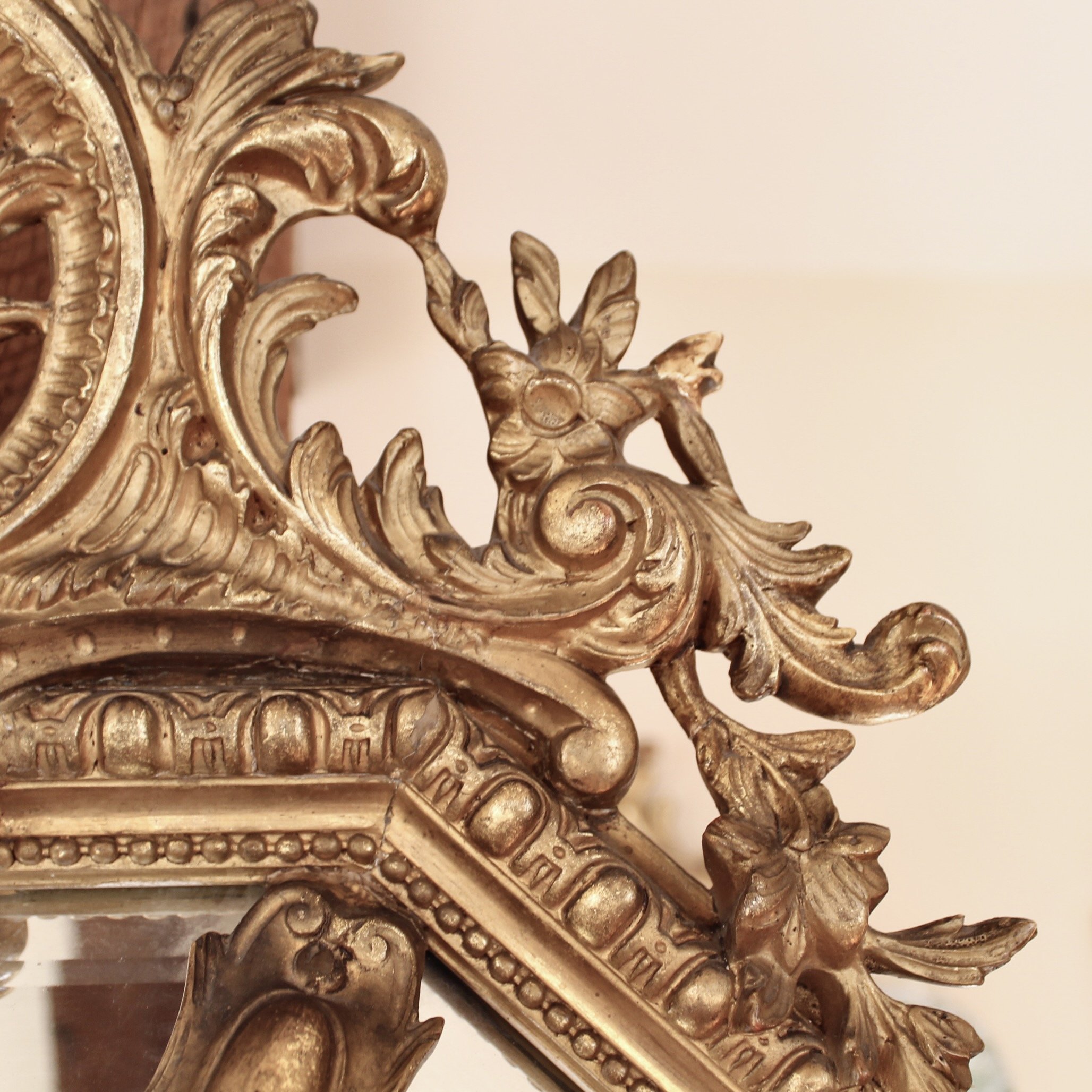 French Gilded Belle Époque Borderglass Cushion Mirror