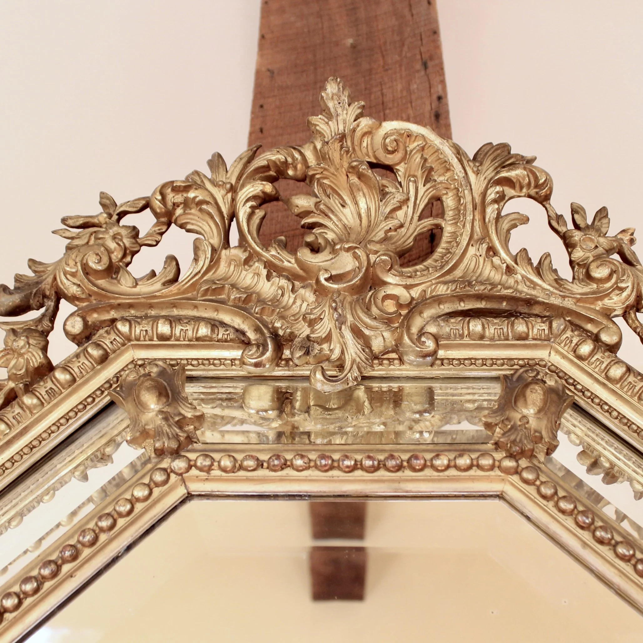 French Gilded Belle Époque Borderglass Cushion Mirror