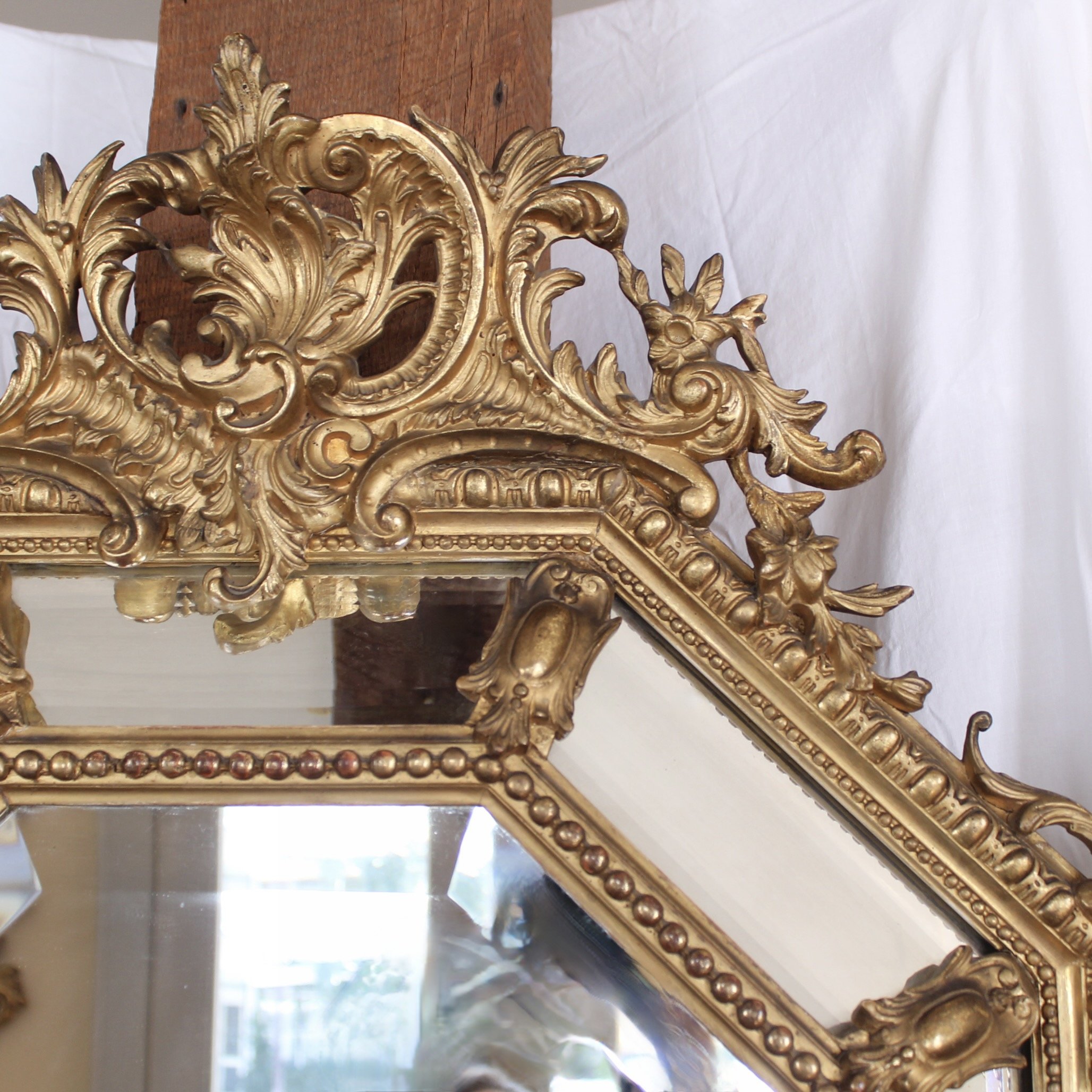 French Gilded Belle Époque Borderglass Cushion Mirror