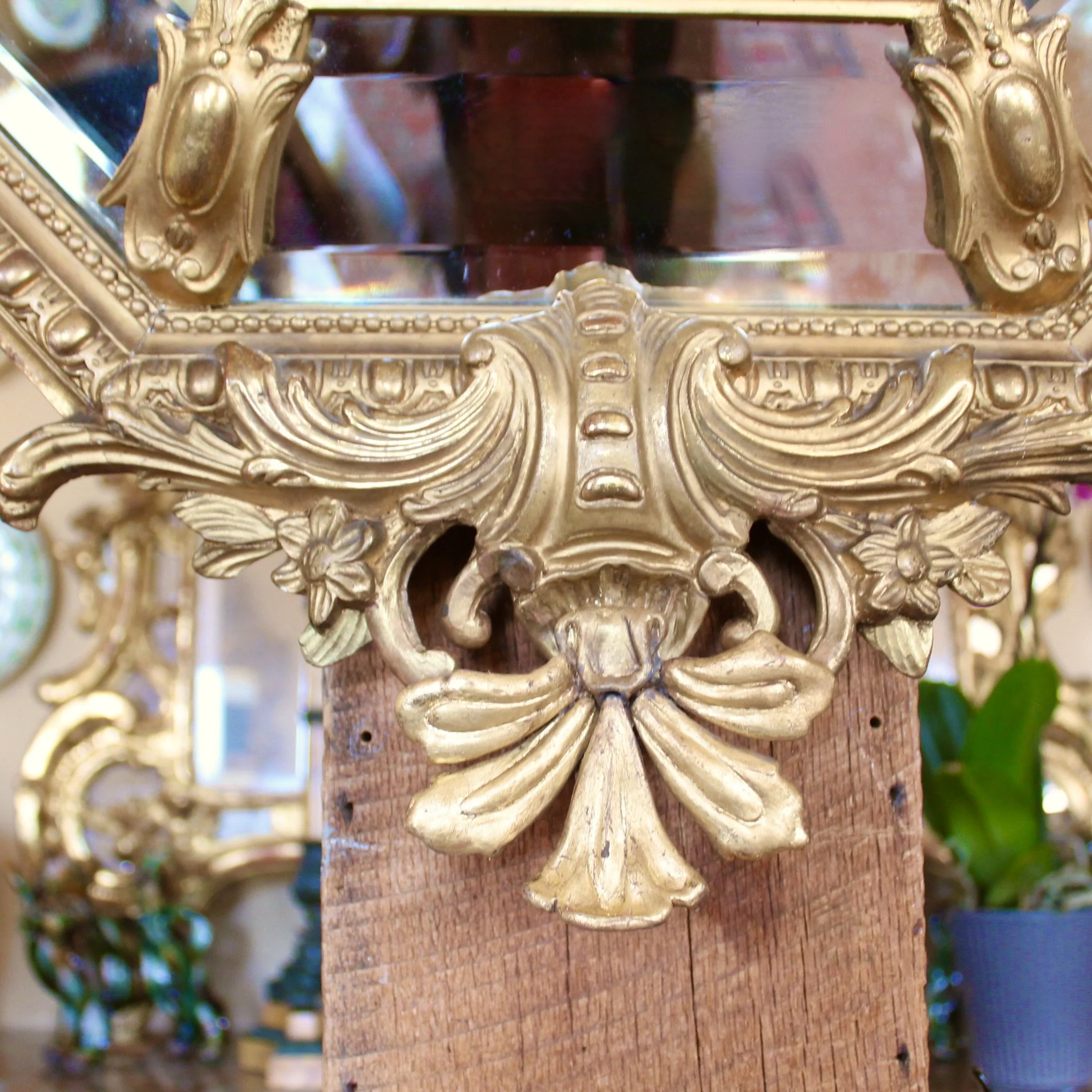 French Gilded Belle Époque Borderglass Cushion Mirror