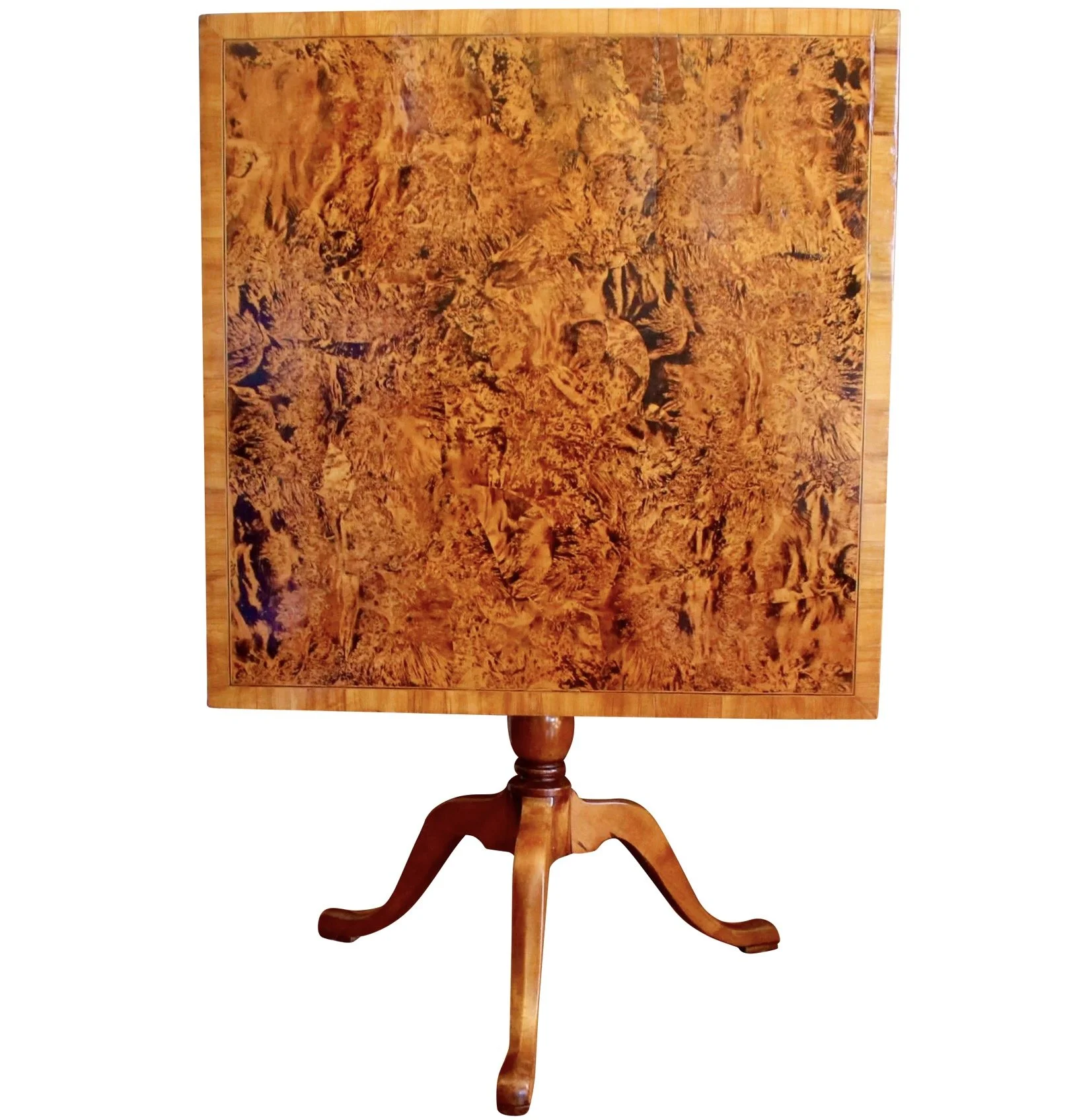 Swedish Alder Root Burl Wood Square Tilt Top Table, Late 18th/Early 19th Century