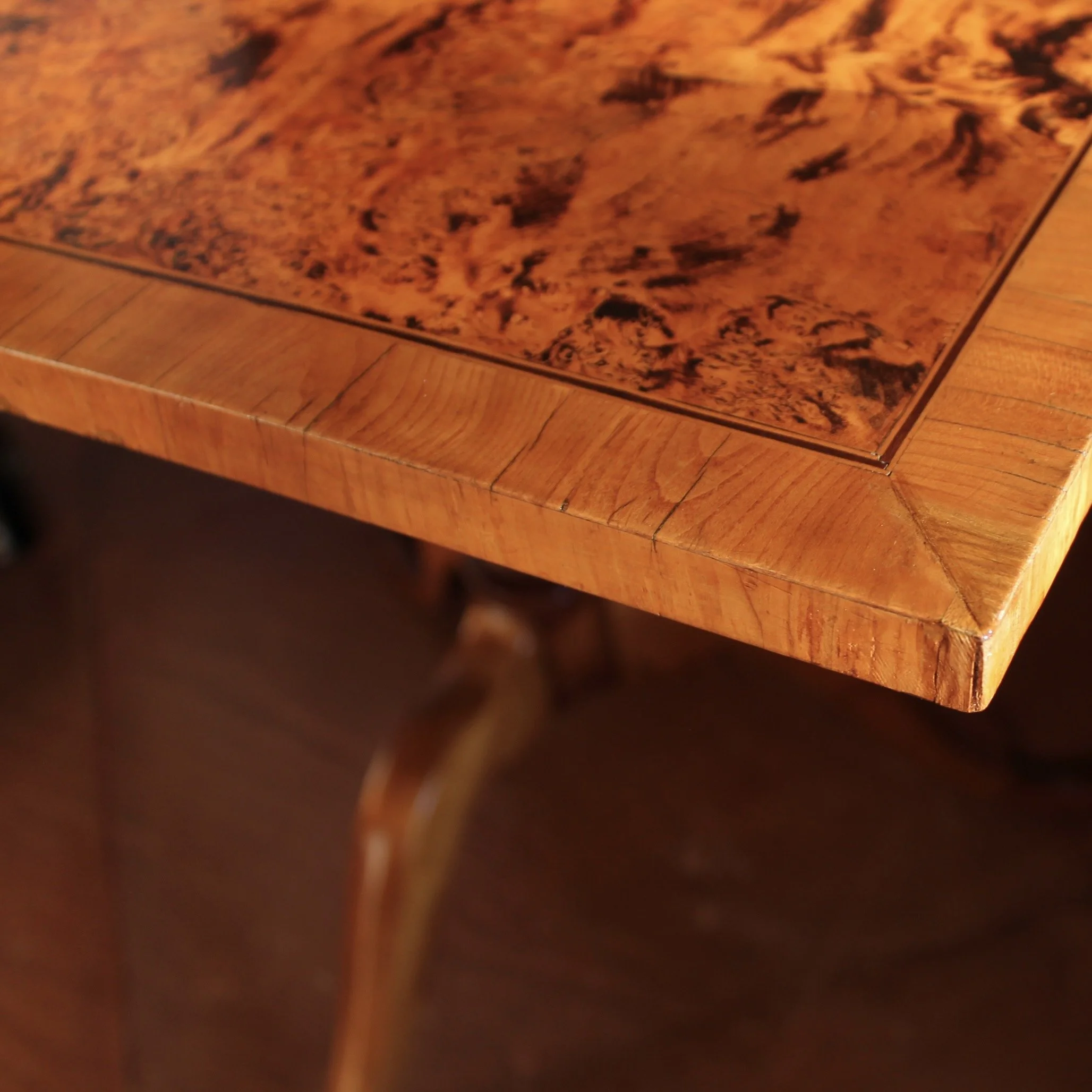 Swedish Alder Root Burl Wood Square Tilt Top Table