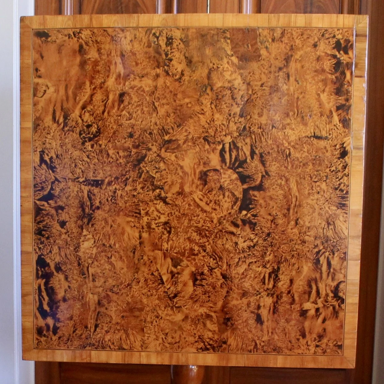 Swedish Alder Root Burl Wood Square Tilt Top Table