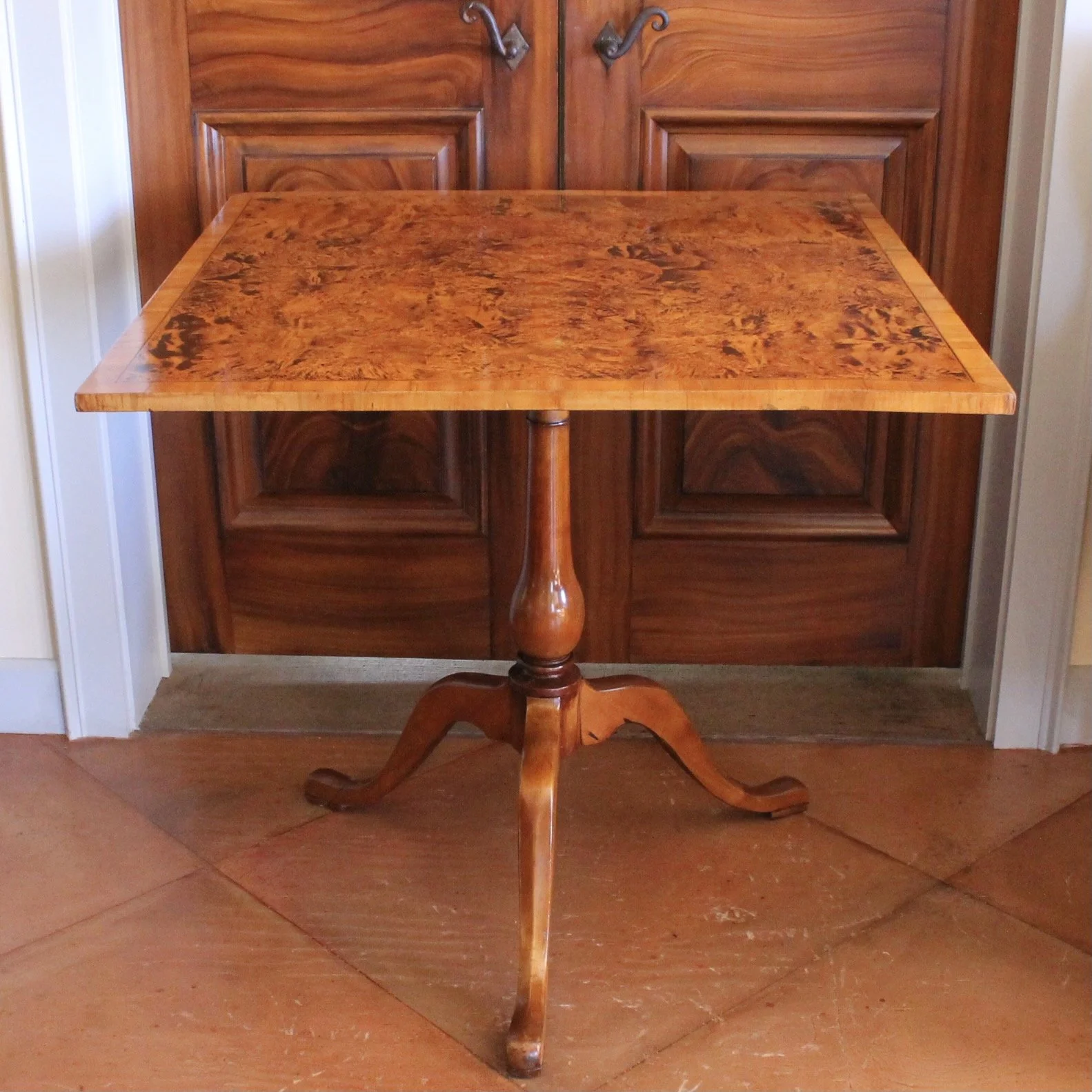 Swedish Alder Root Burl Wood Square Tilt Top Table