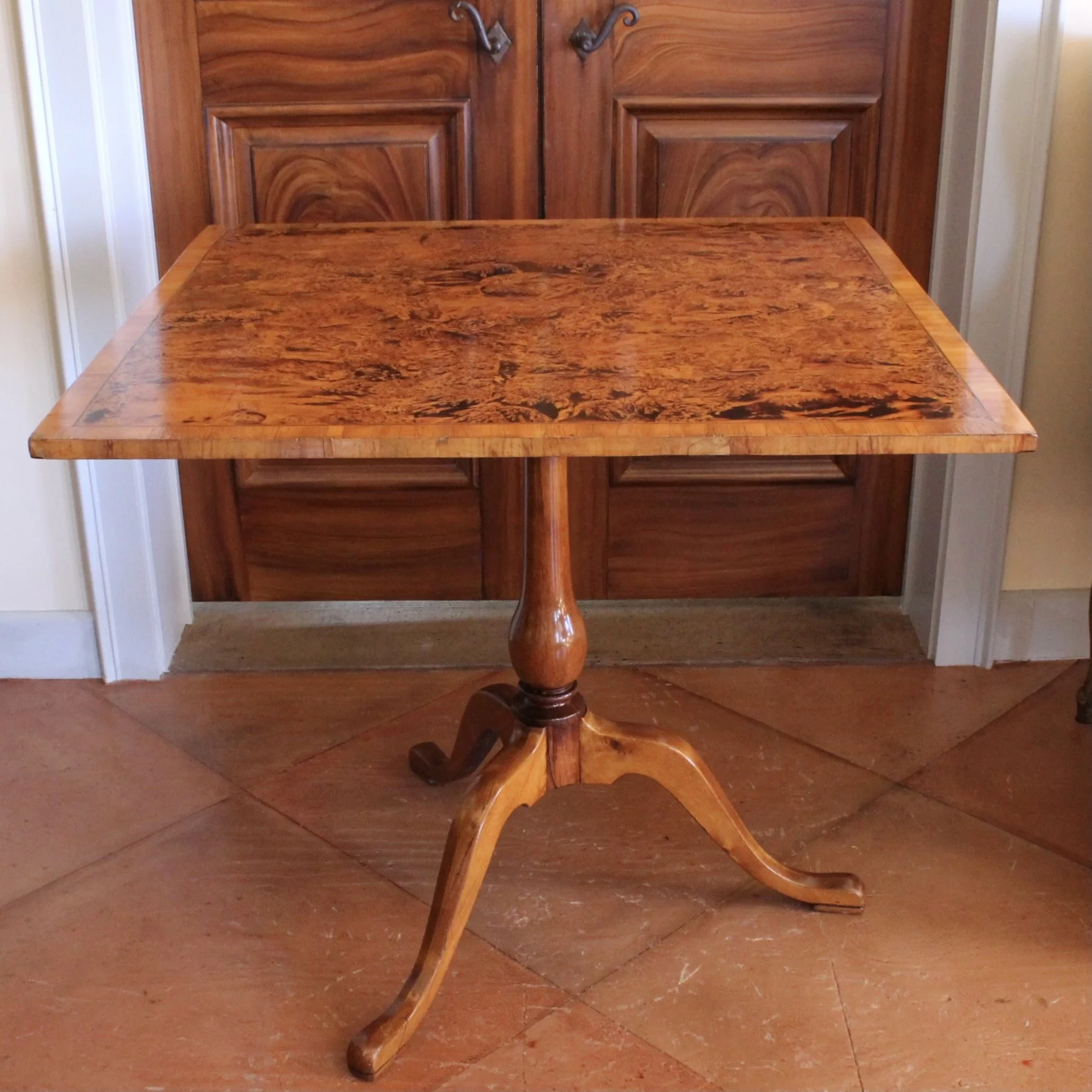 Swedish Alder Root Burl Wood Square Tilt Top Table