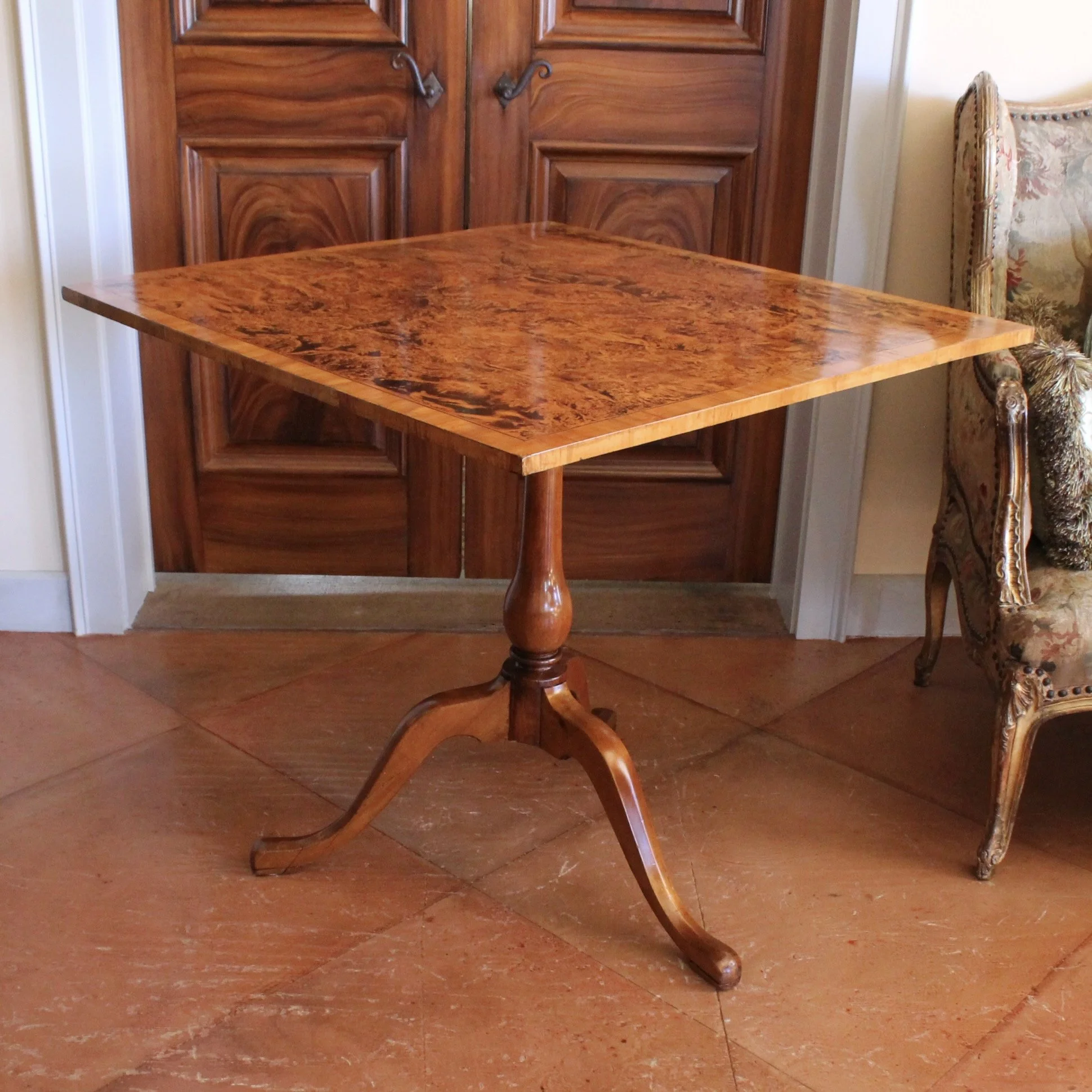 Swedish Alder Root Burl Wood Square Tilt Top Table