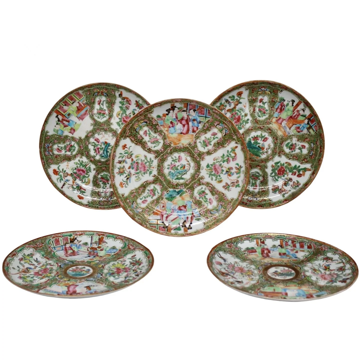 Set of Five Very Fine Rose Medallion Porcelelain Plates of Two Patterns