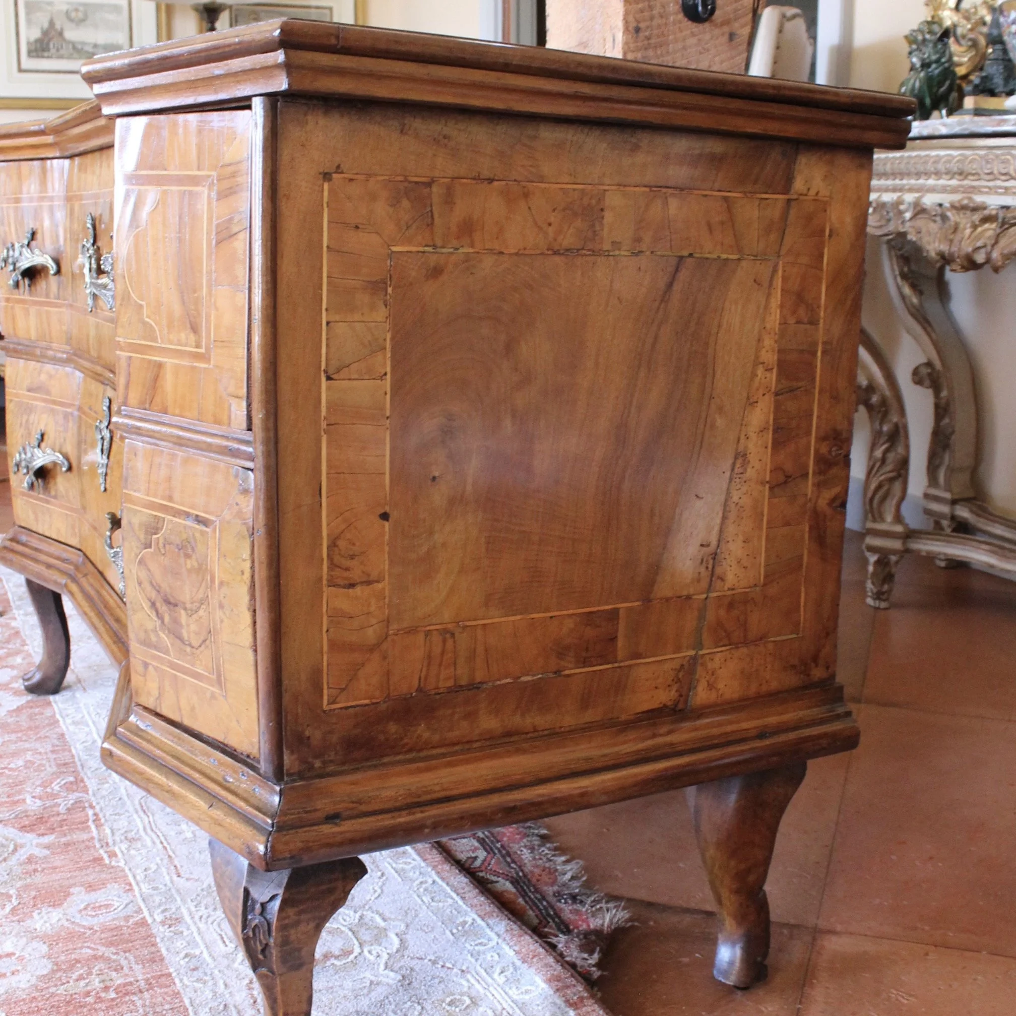 North Italian Baroque Marquetry Walnut Commode Sauteuse, 18th Century