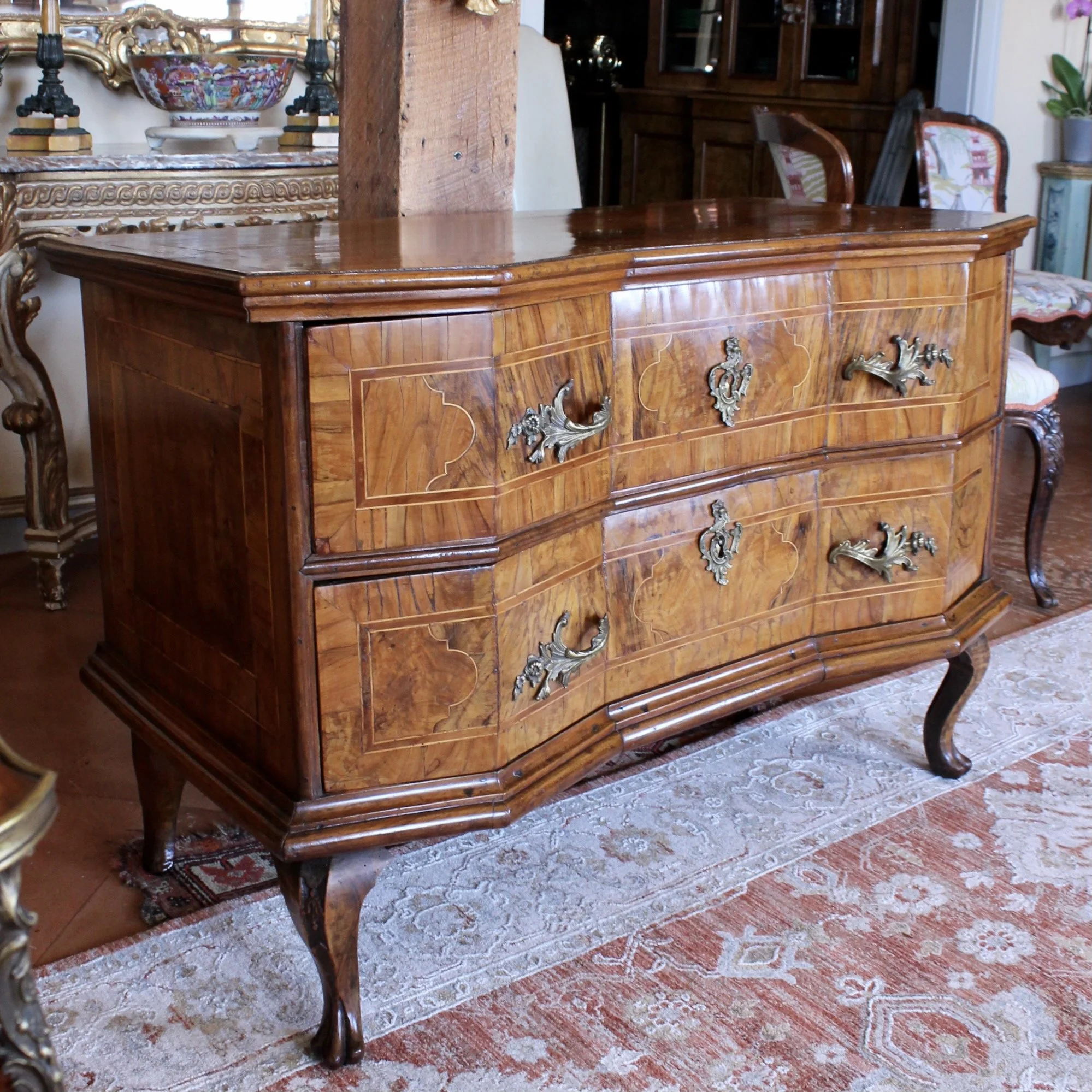 North Italian Baroque Marquetry Walnut Commode Sauteuse, 18th Century
