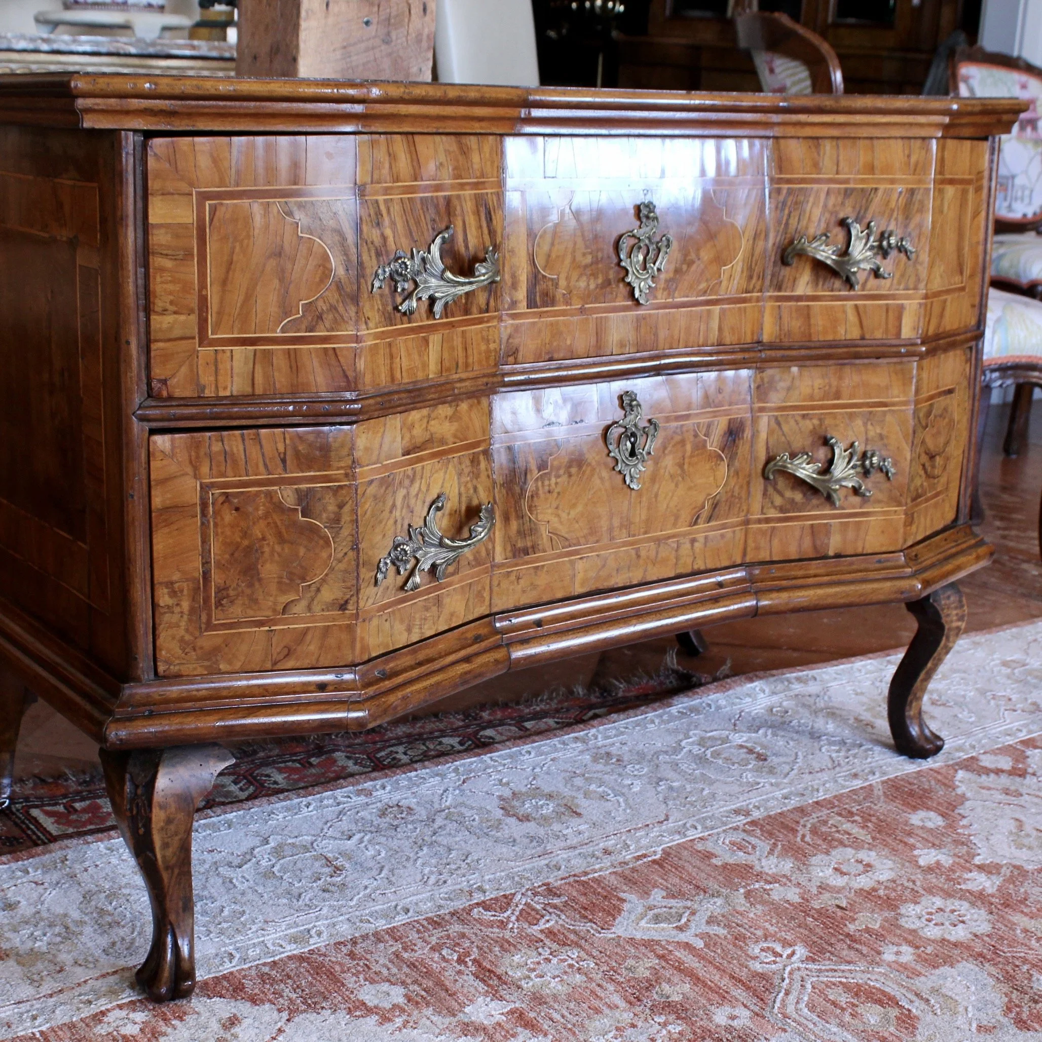 North Italian Baroque Marquetry Walnut Commode Sauteuse, 18th Century