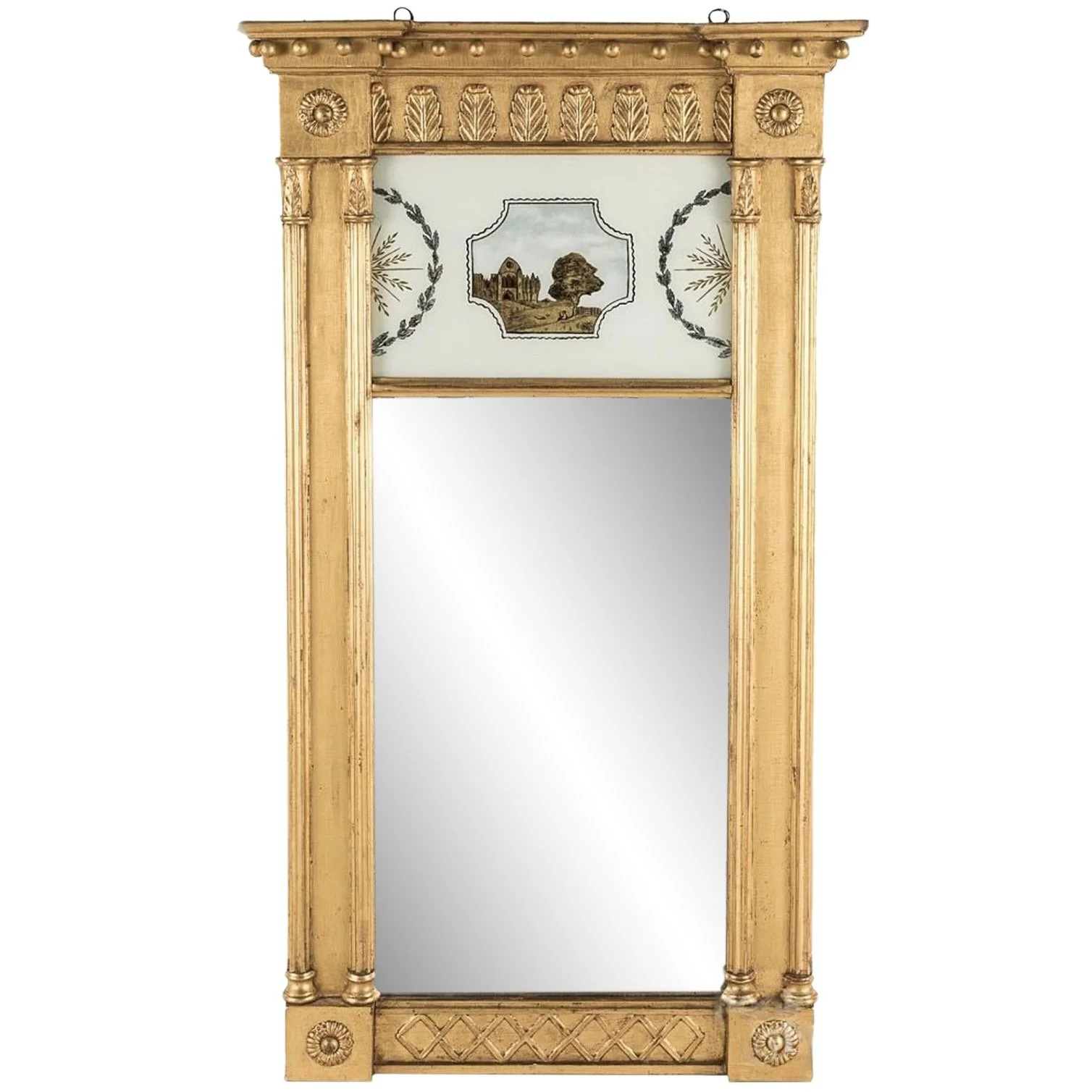 Federal Gilded Tabernacle Mirror with Églomisé Panel