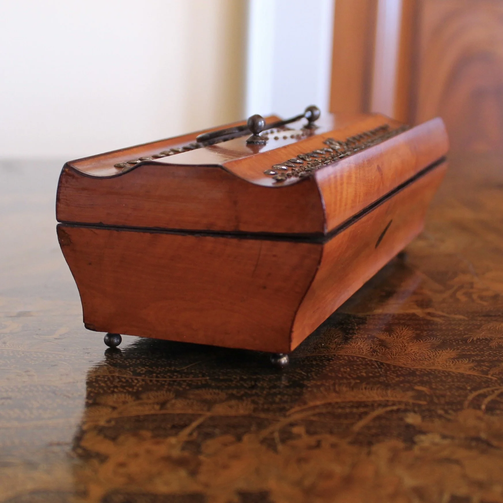 English Fruitwood Box with Cut Steel Decoration