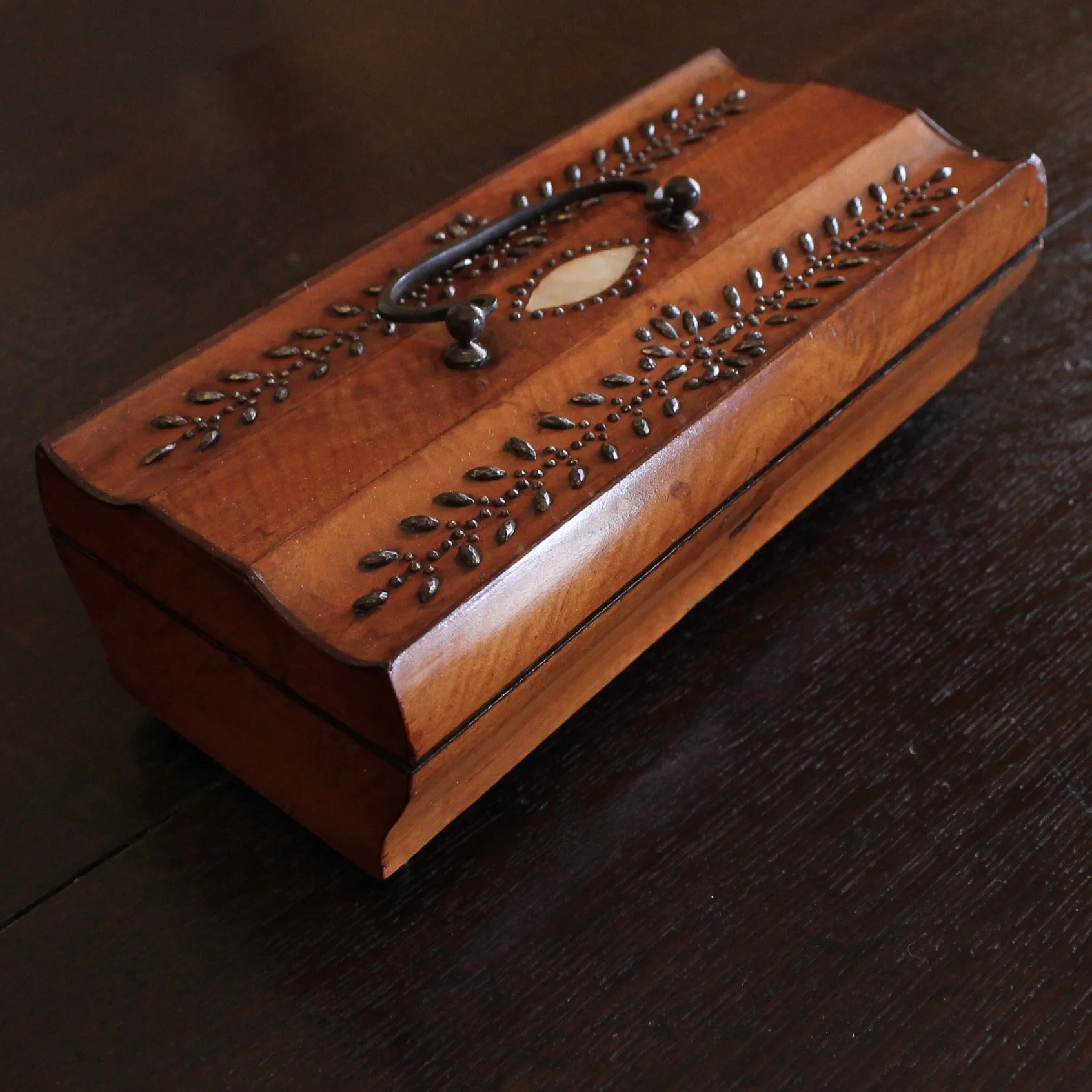 English Fruitwood Box with Cut Steel Decoration