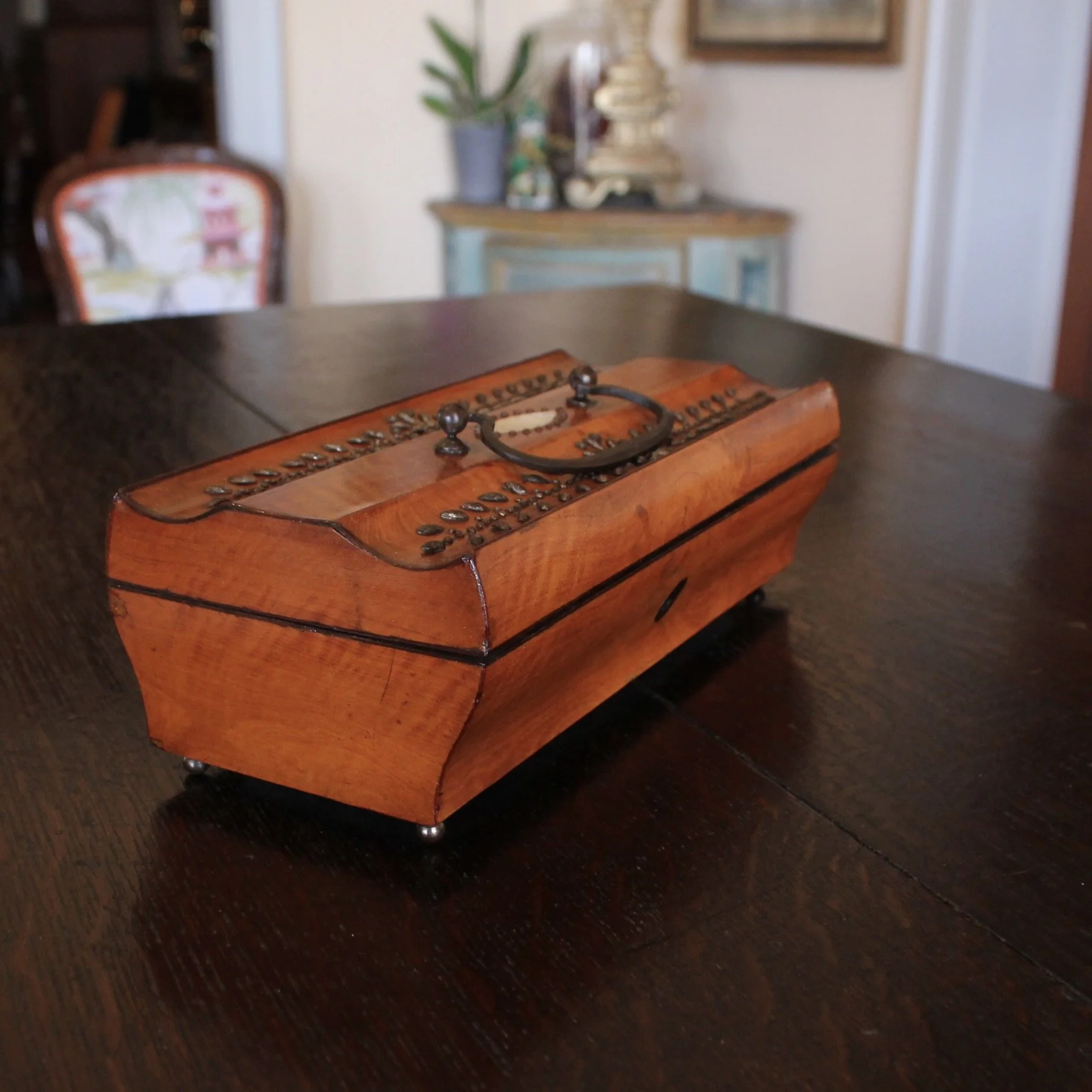 English Fruitwood Box with Cut Steel Decoration