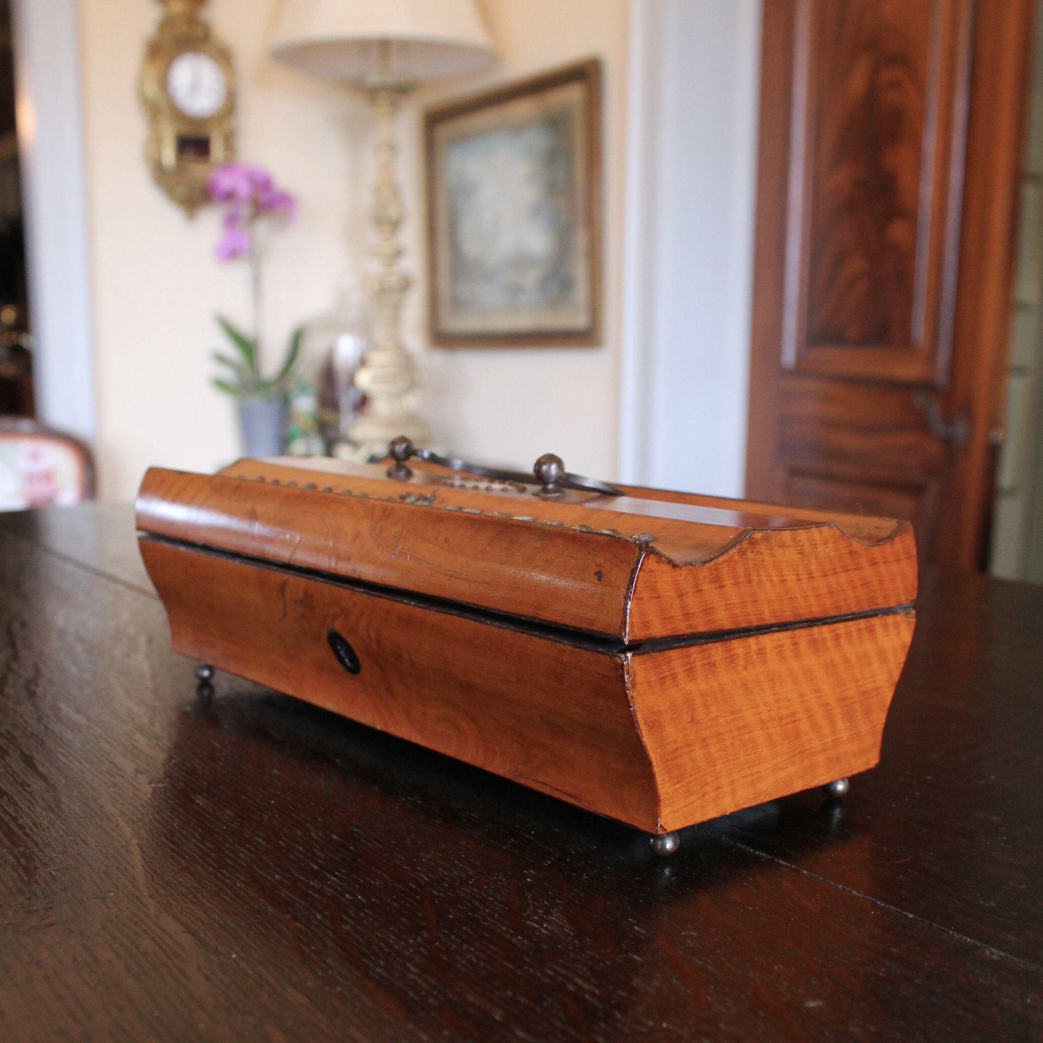 English Fruitwood Box with Cut Steel Decoration