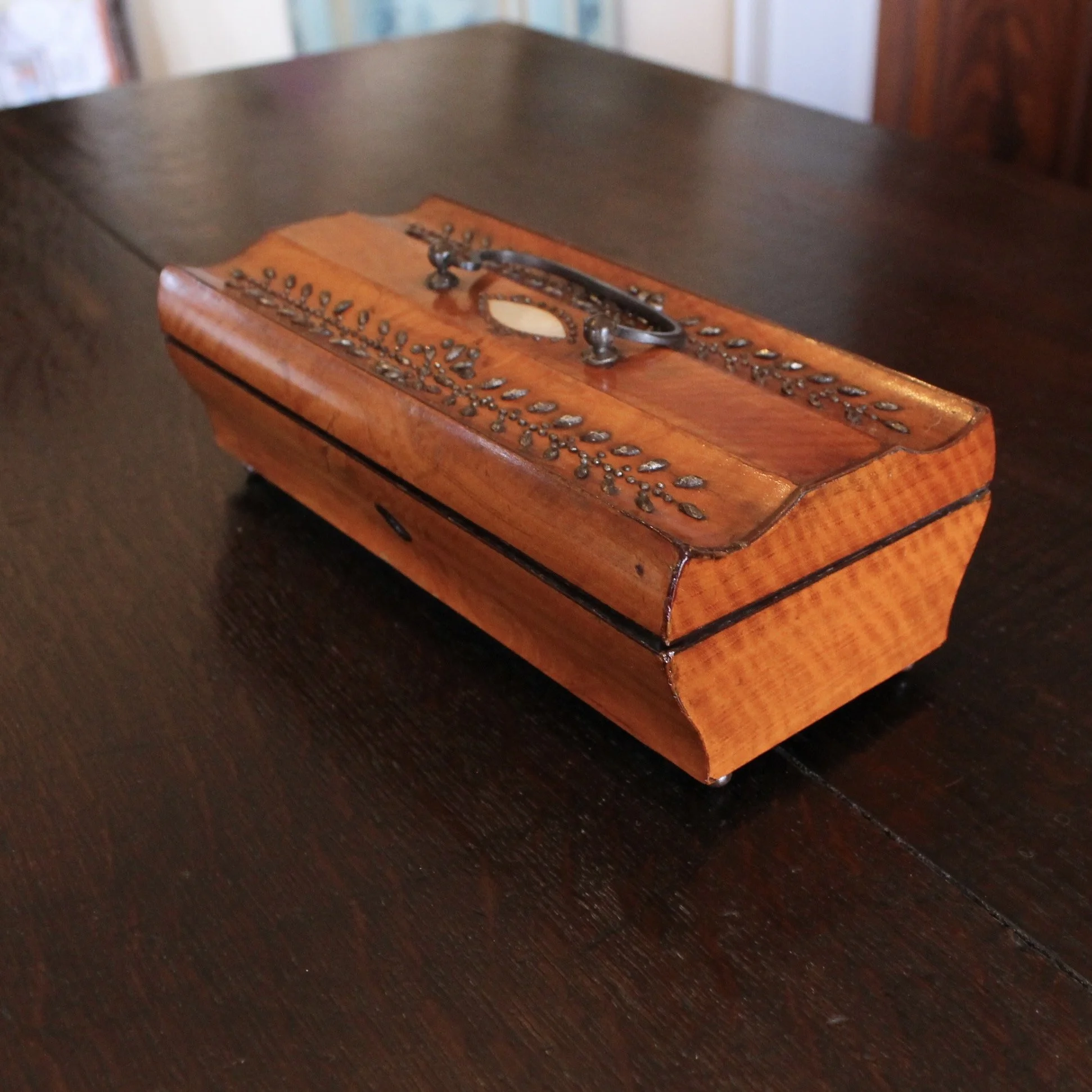 English Fruitwood Box with Cut Steel Decoration