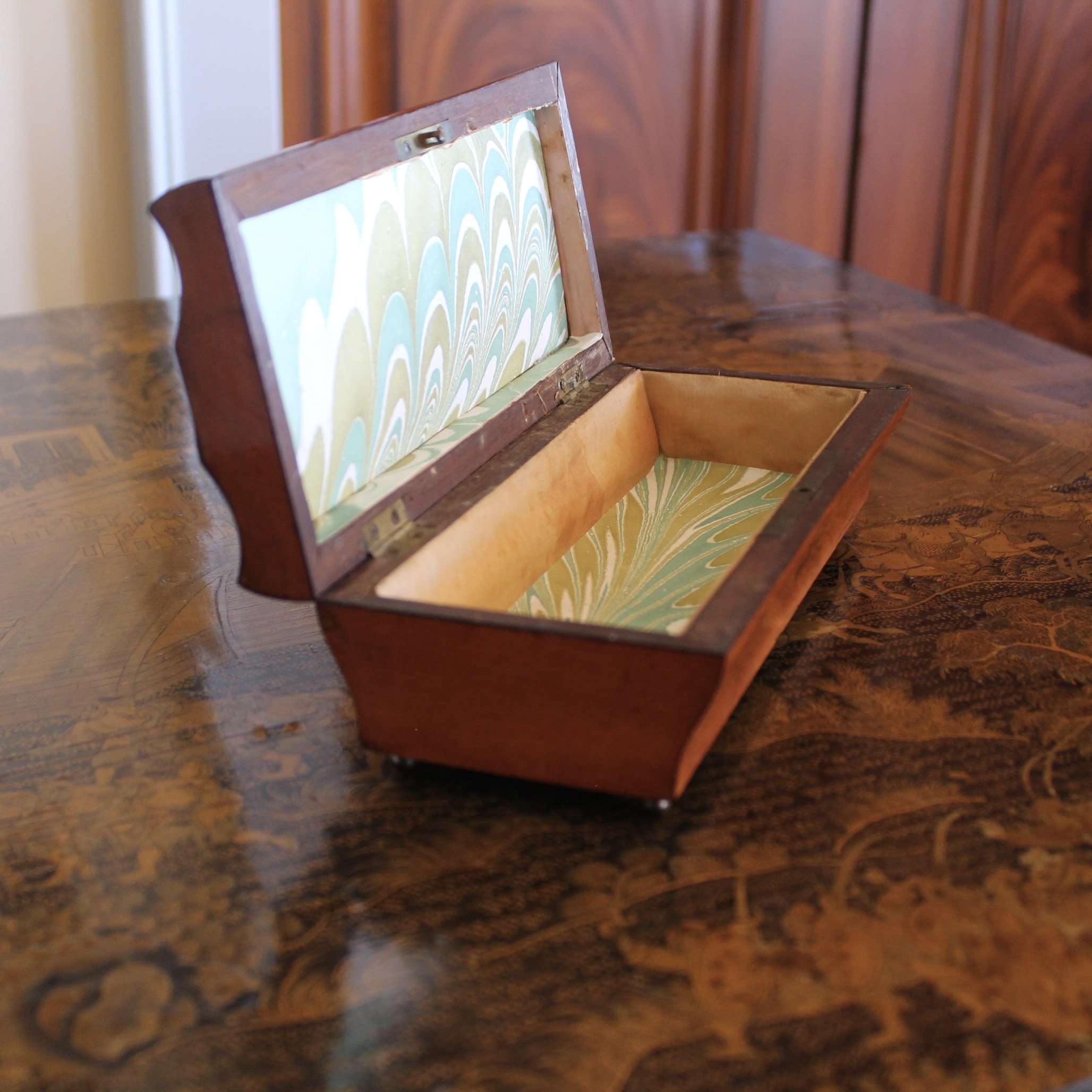 English Fruitwood Box with Cut Steel Decoration