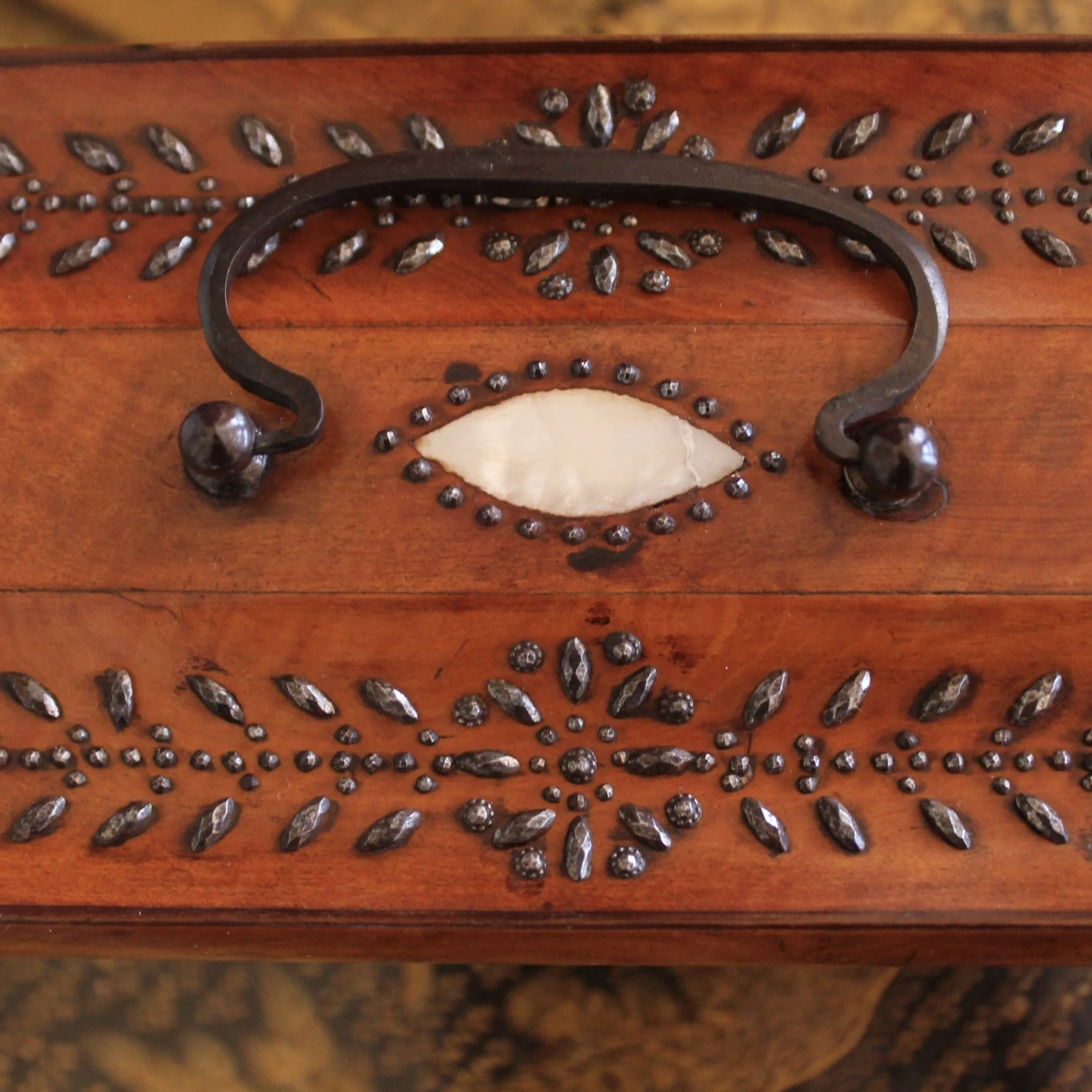 English Fruitwood Box with Cut Steel Decoration
