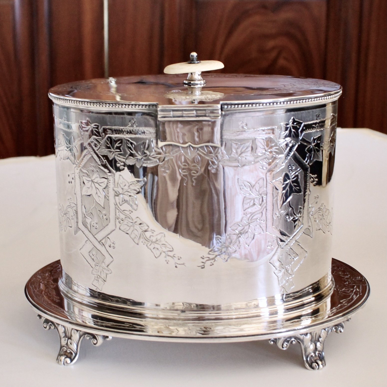 English Silver Plate Biscuit Box