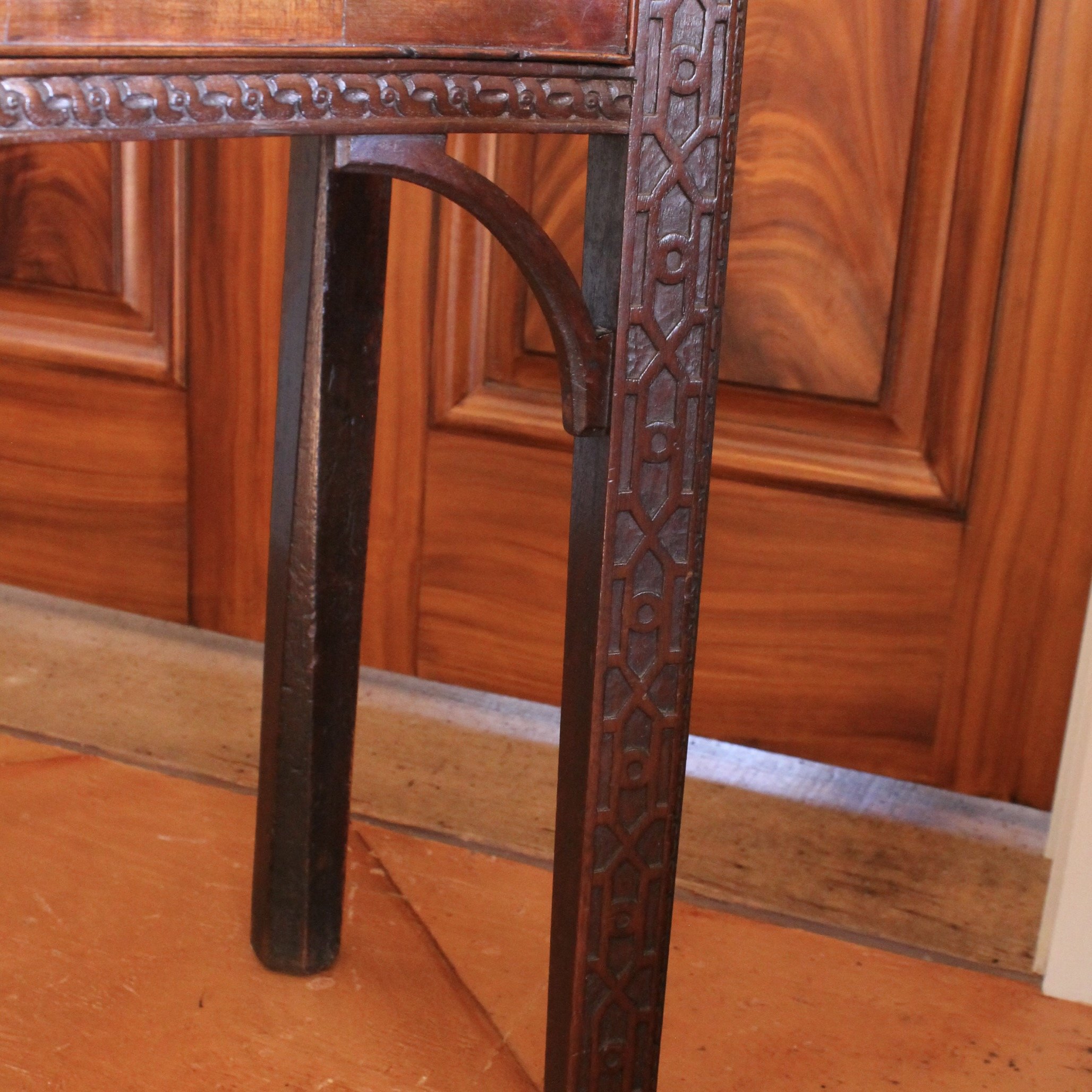 George III Serpentine Front Card Table with Chinese Chippendale Fret Legs, 18th Century