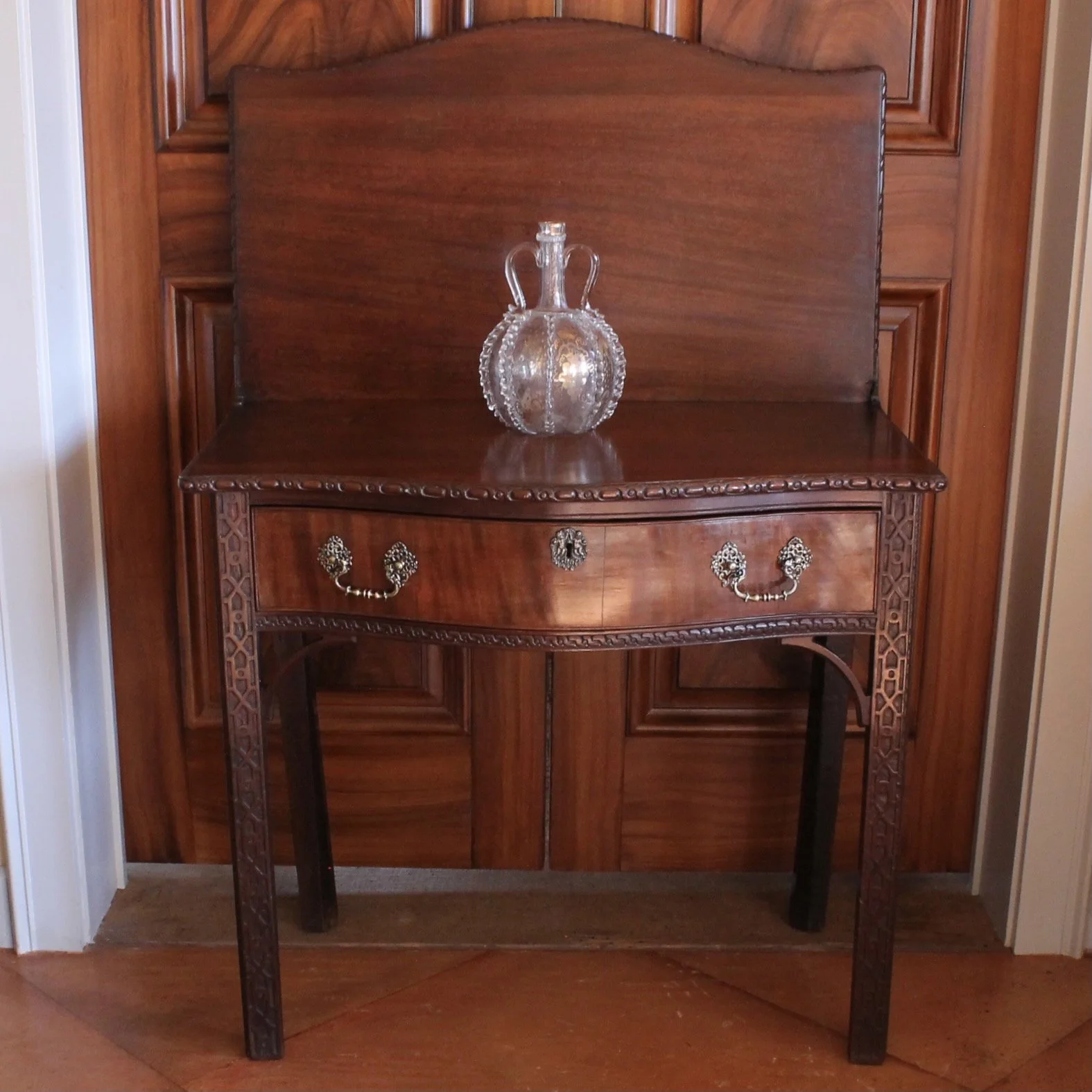George III Serpentine Front Card Table with Chinese Chippendale Fret Legs, 18th Century