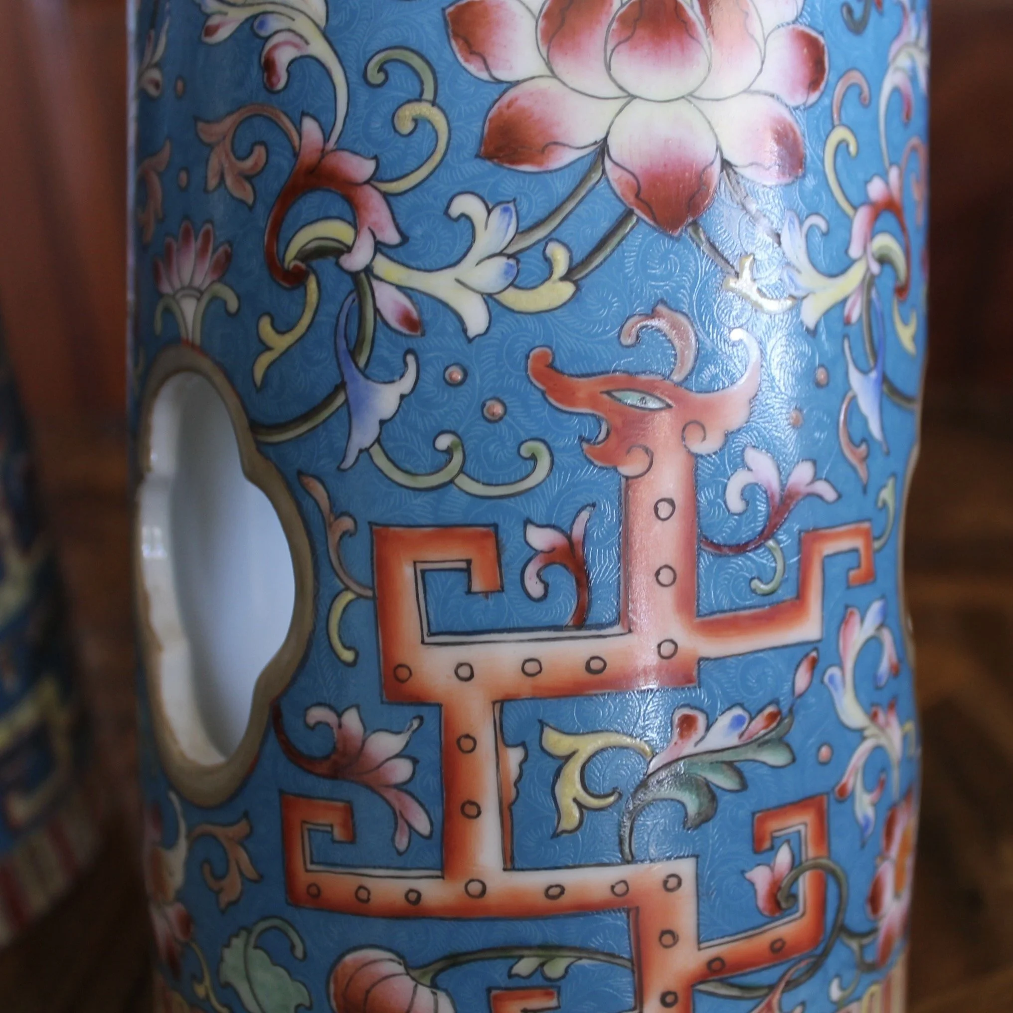 Pair of Cerulean Blue Chinese Porcelain Hat Stands / Wig Stands