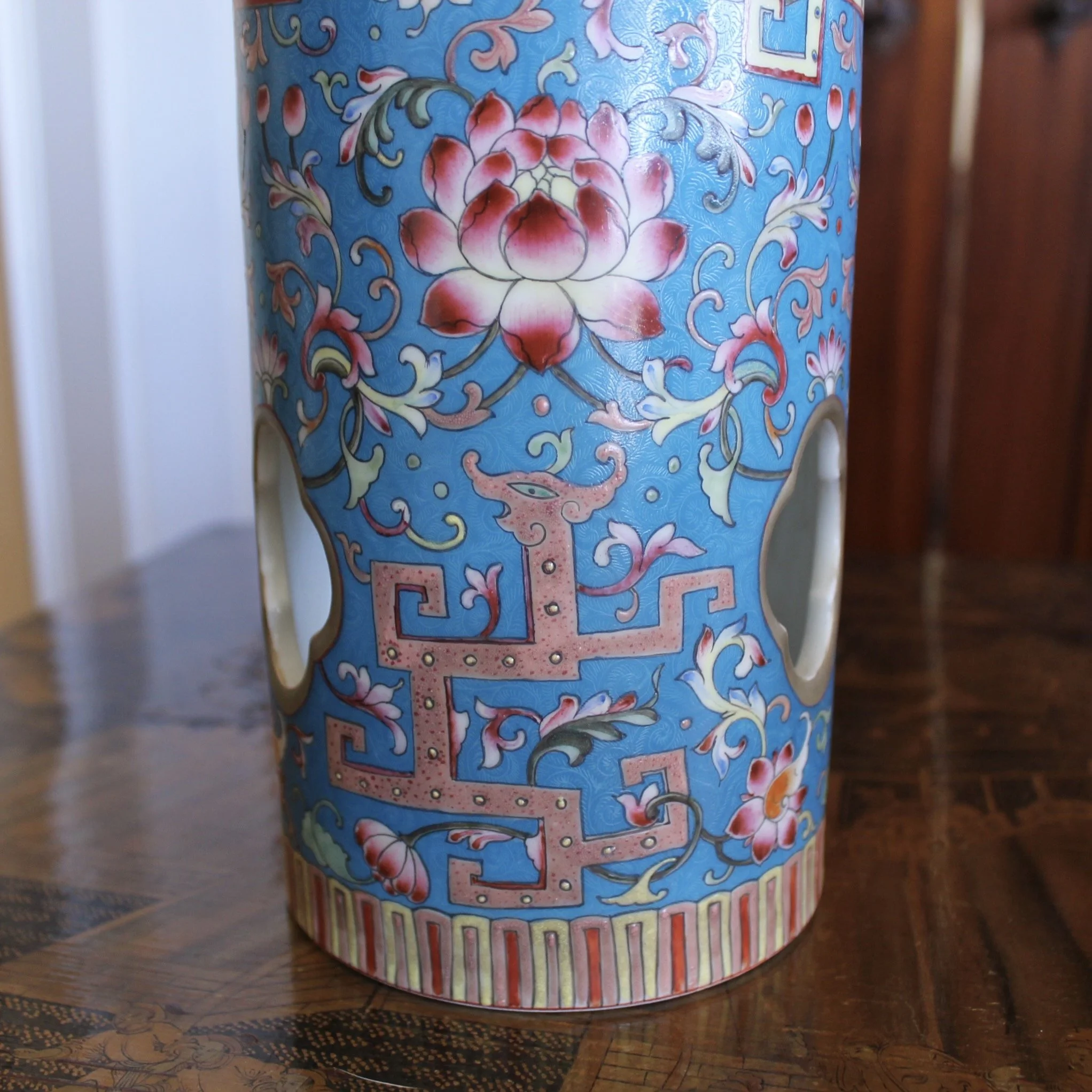 Pair of Cerulean Blue Chinese Porcelain Hat Stands / Wig Stands