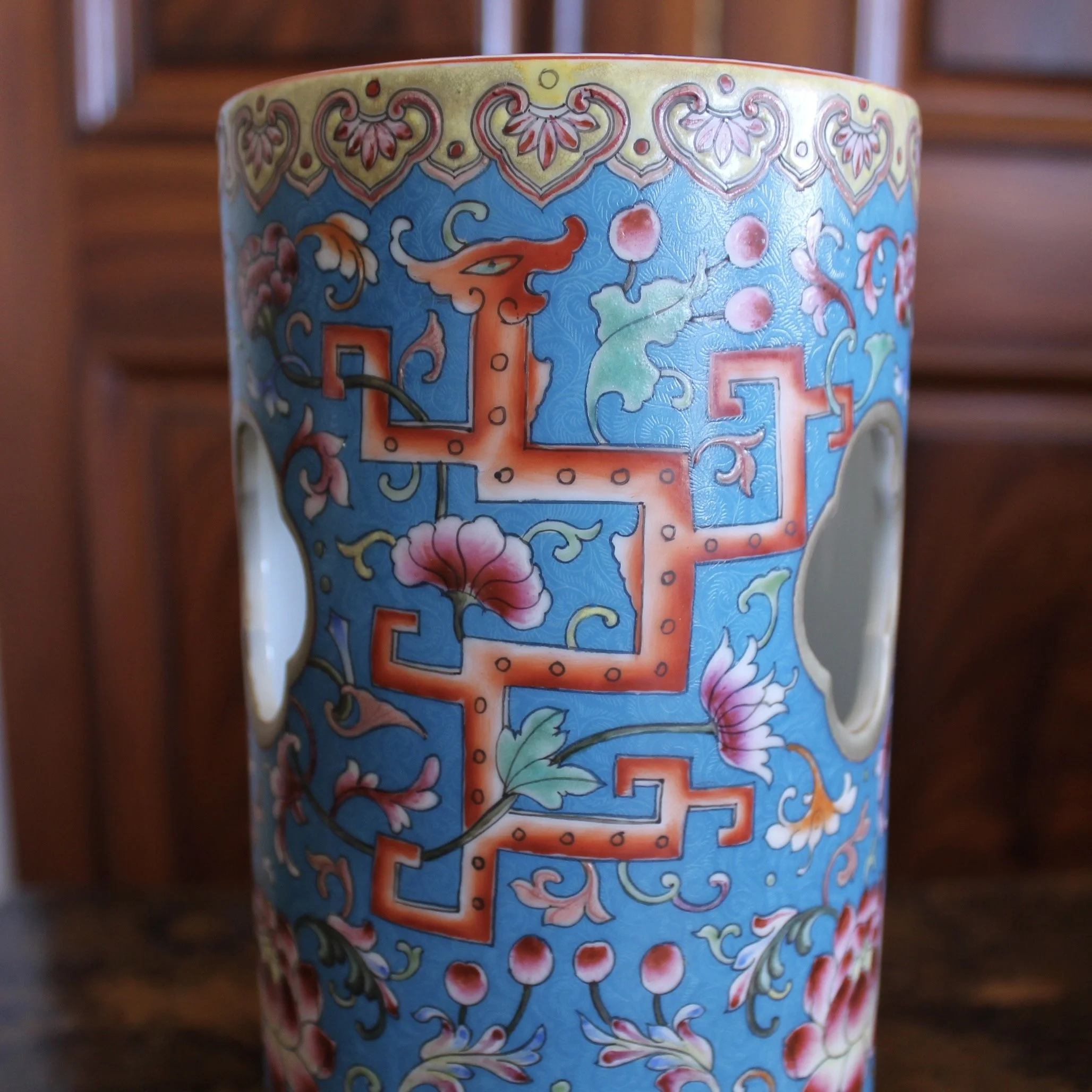 Pair of Cerulean Blue Chinese Porcelain Hat Stands / Wig Stands
