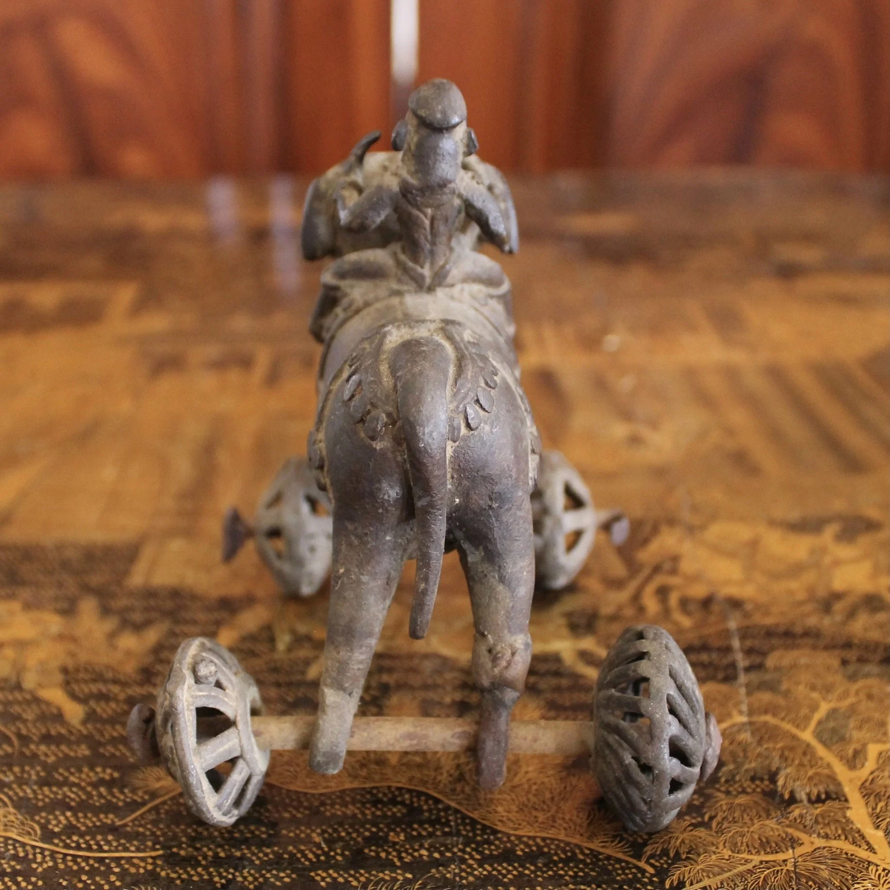 Small Bronze Sculpture of an Elephant and Rider, 19th Century India