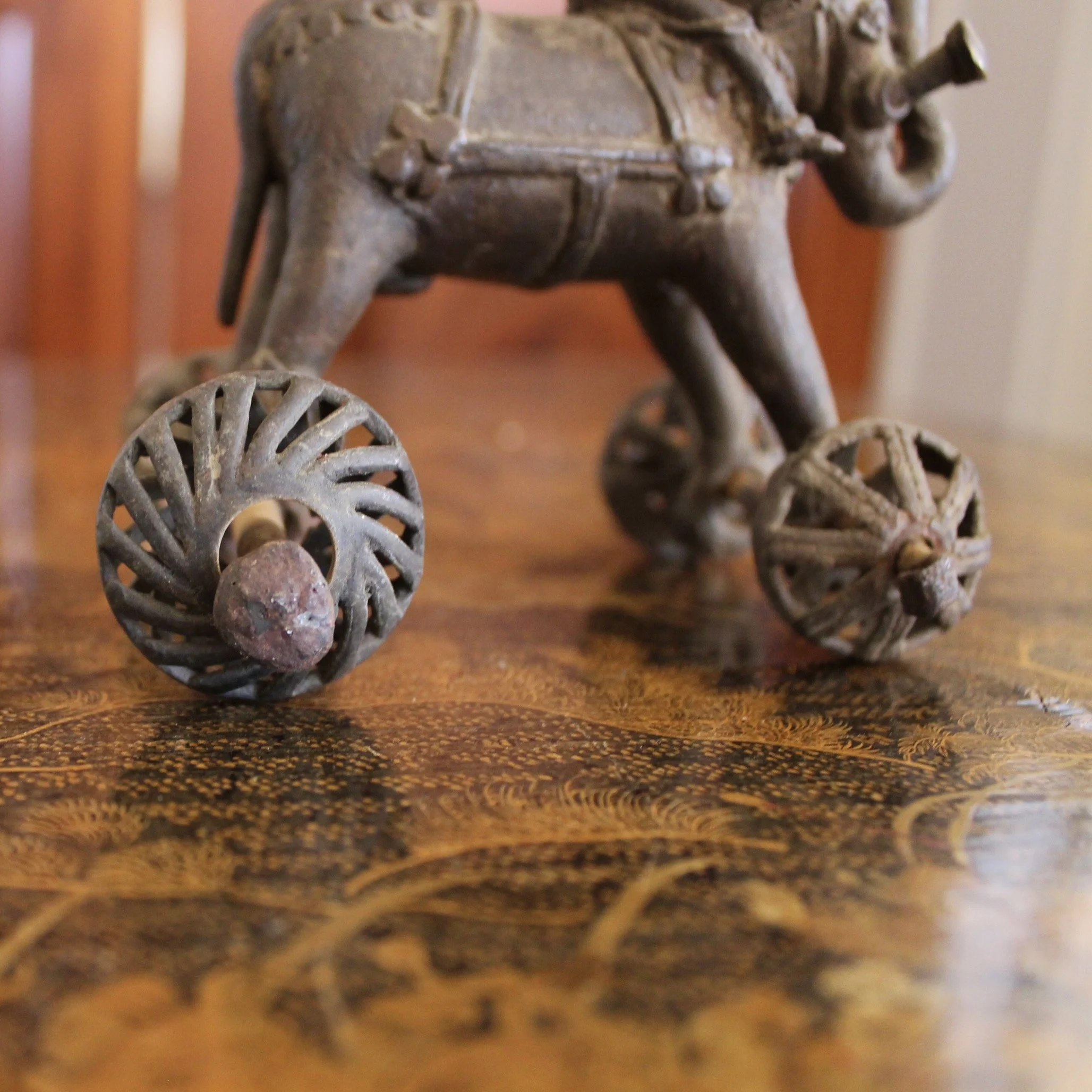 Small Bronze Sculpture of an Elephant and Rider, 19th Century India