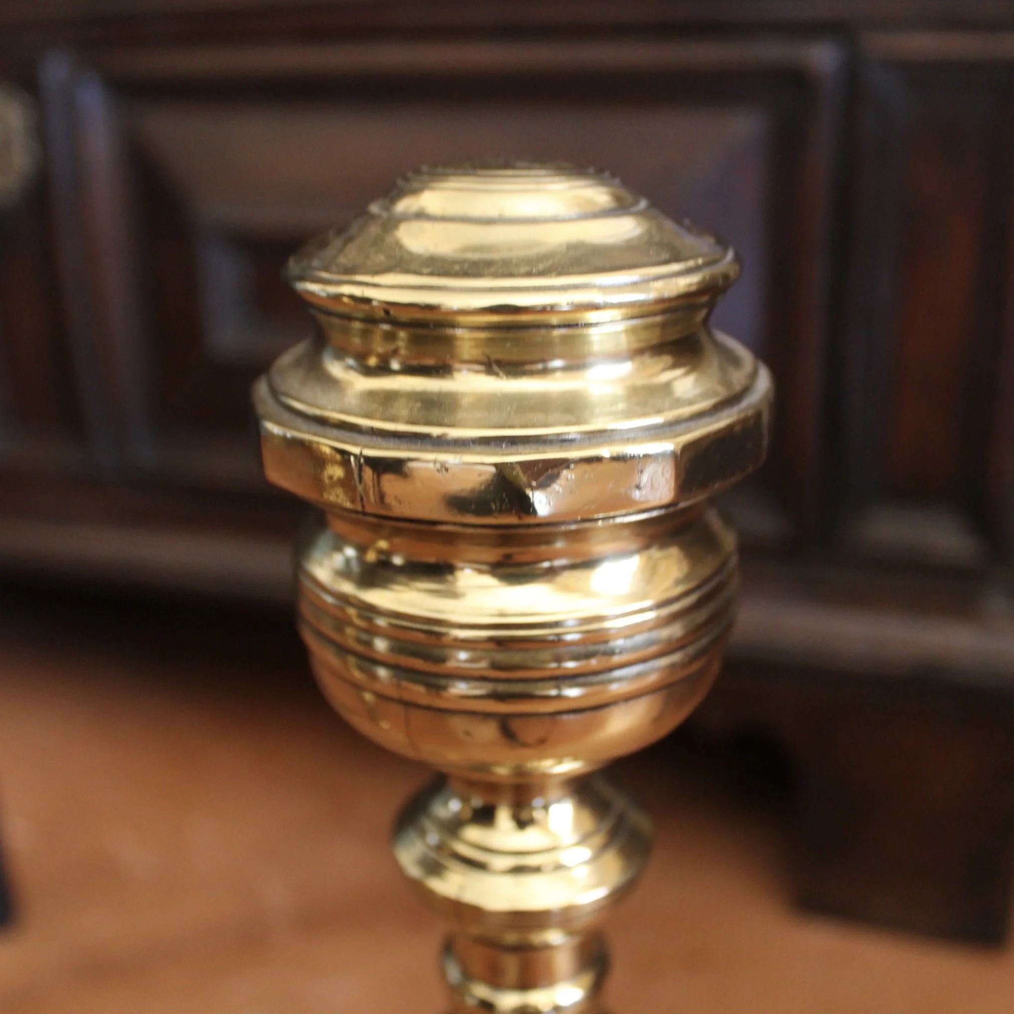 Small Pair of American Federal Period Brass Andirons