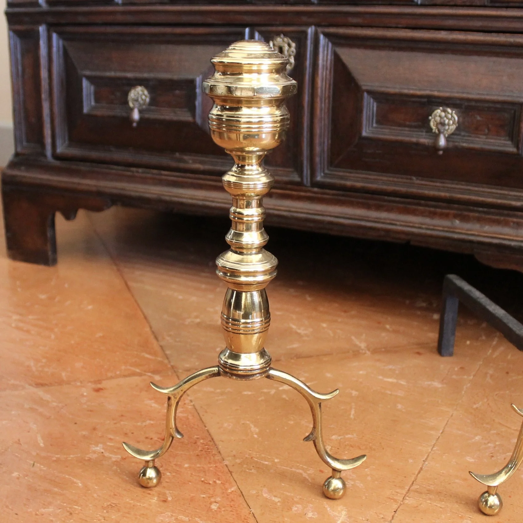 Small Pair of American Federal Period Brass Andirons