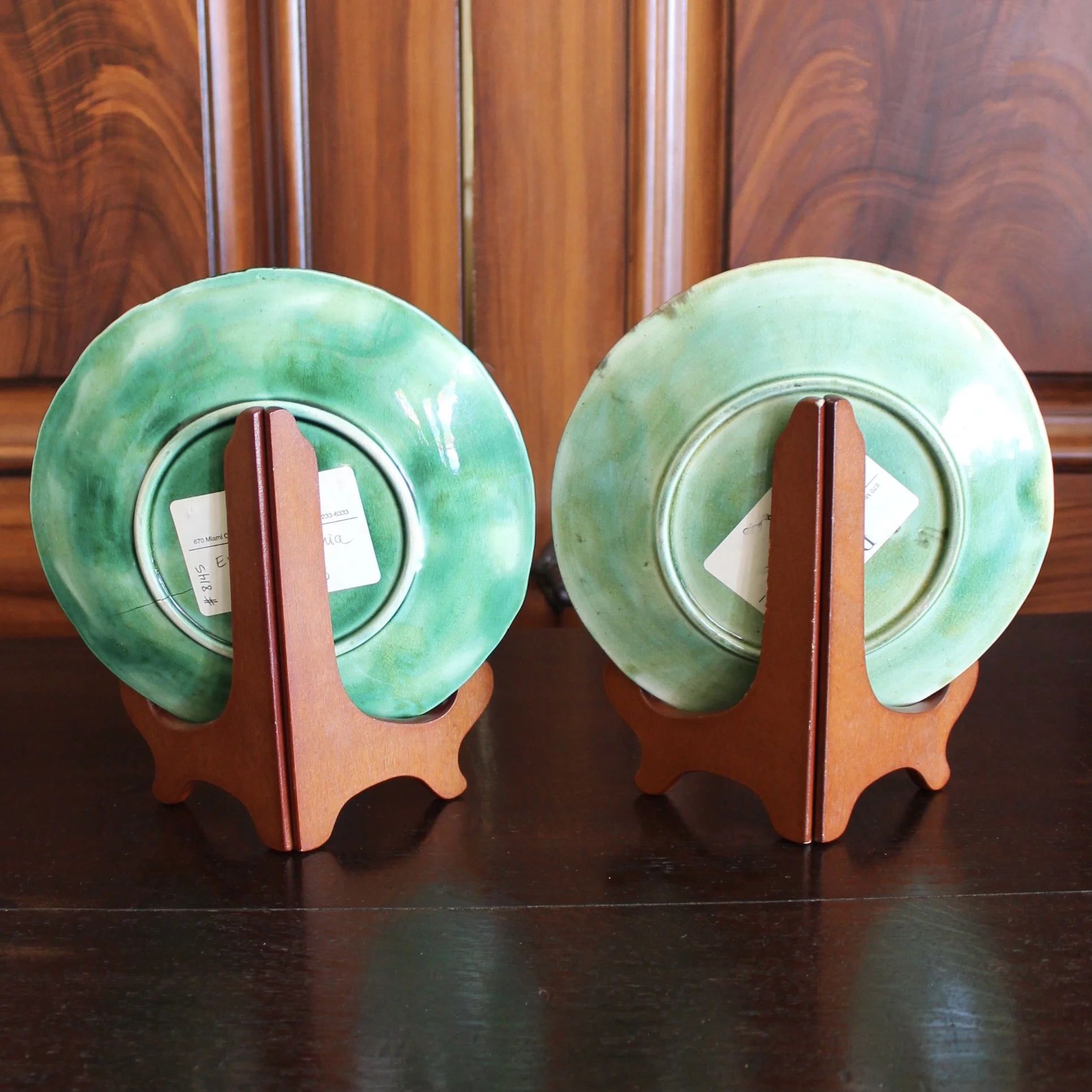 Pair of Round Begonia English Majolica Plates
