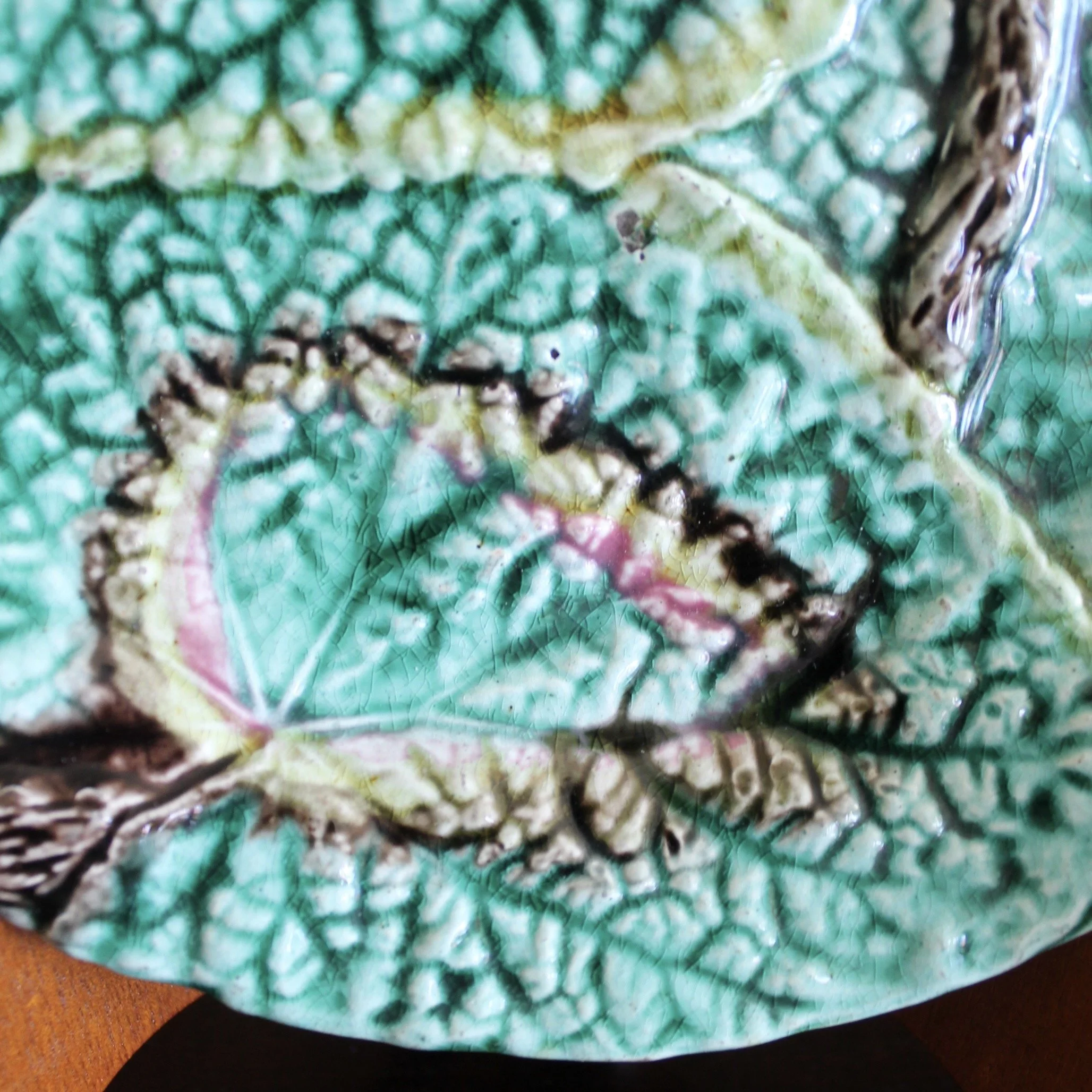 Pair of Round Begonia English Majolica Plates