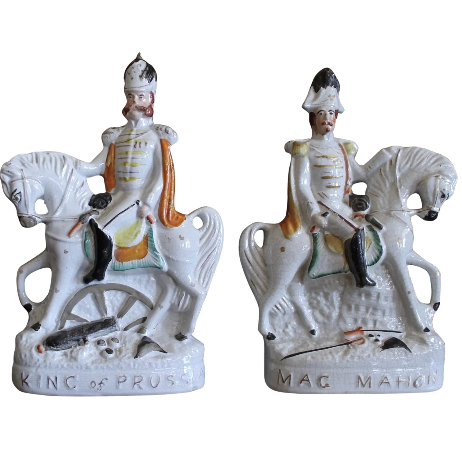 Pair of Large Staffordshire Heads of State Military Figures on Horseback, 19th c.