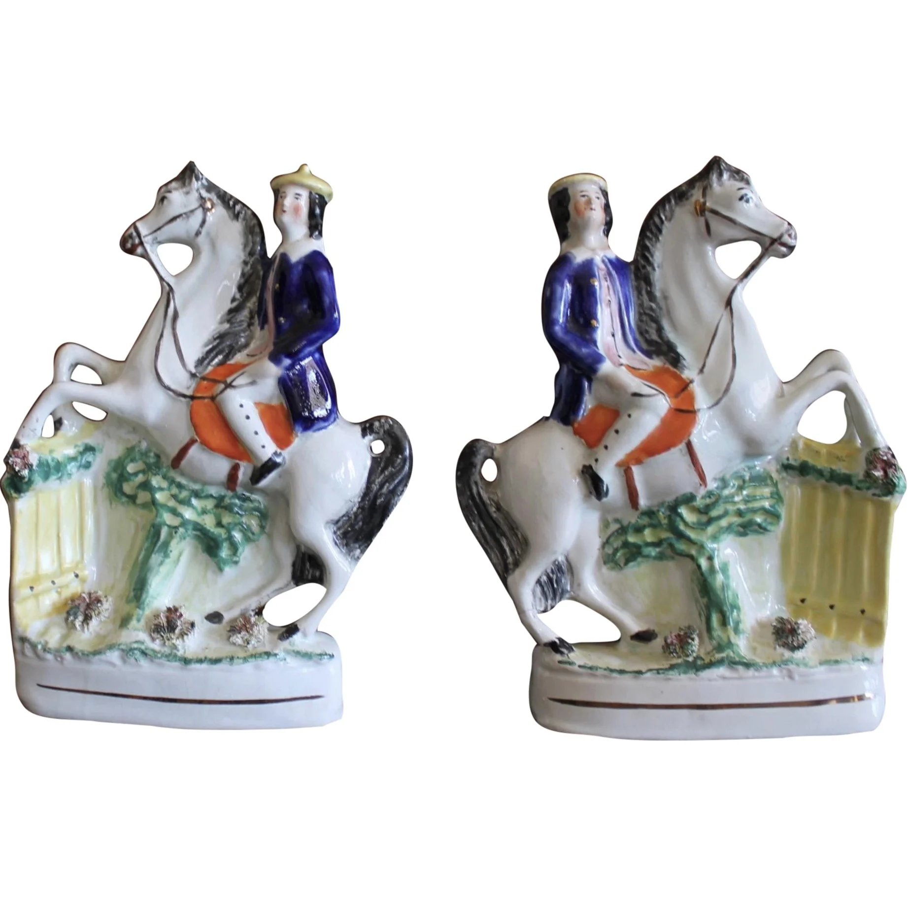 Pair of Staffordshire Gentlemen Figures on Horseback, 19th c.