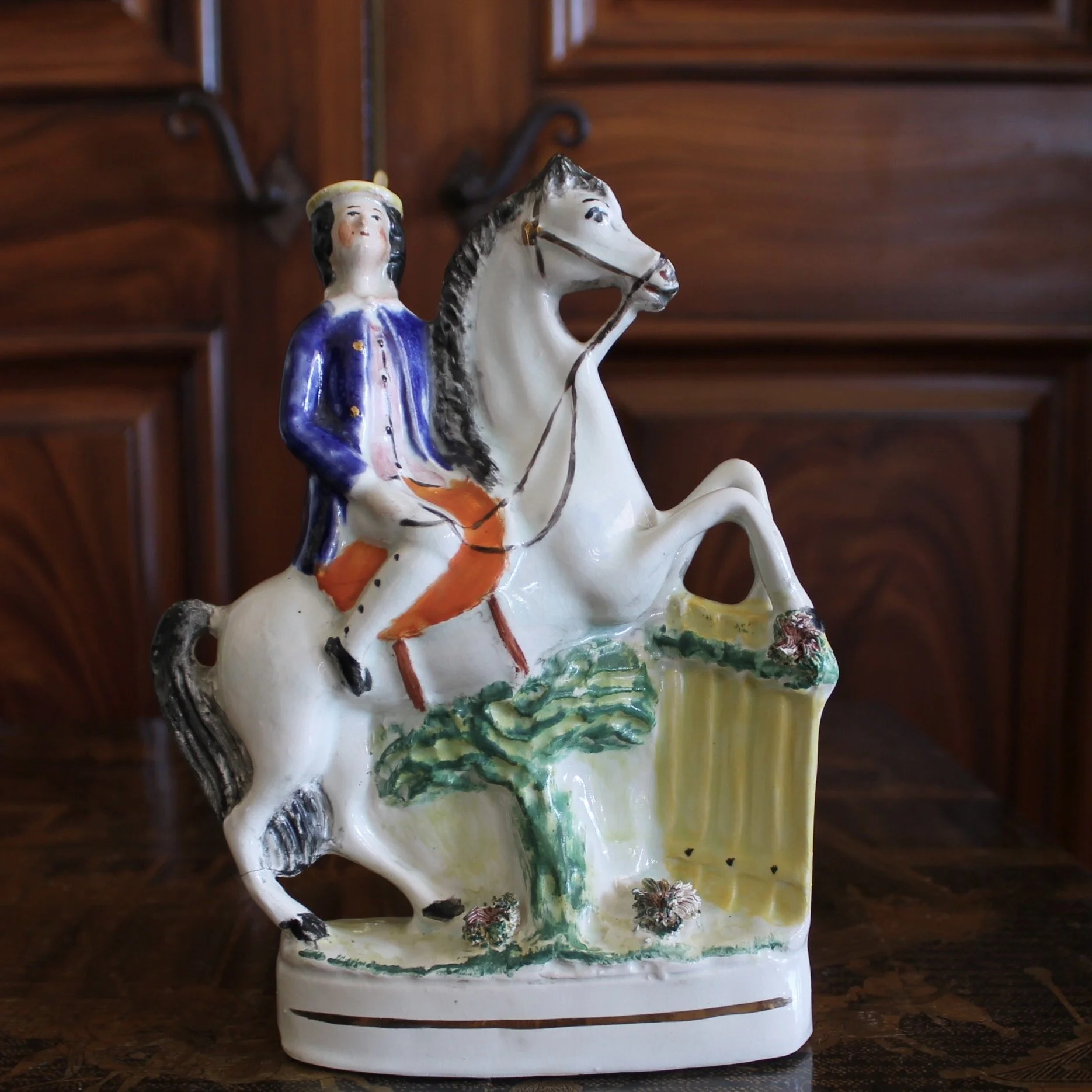 Pair of Staffordshire Gentlemen Figures on Horseback, 19th c.