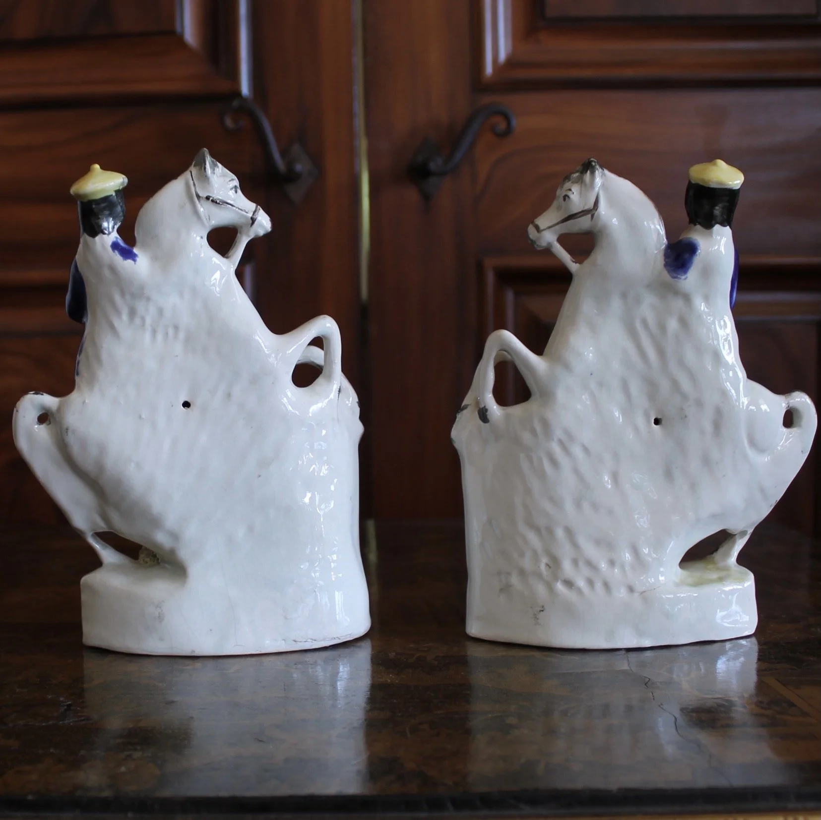 Pair of Staffordshire Gentlemen Figures on Horseback, 19th c.