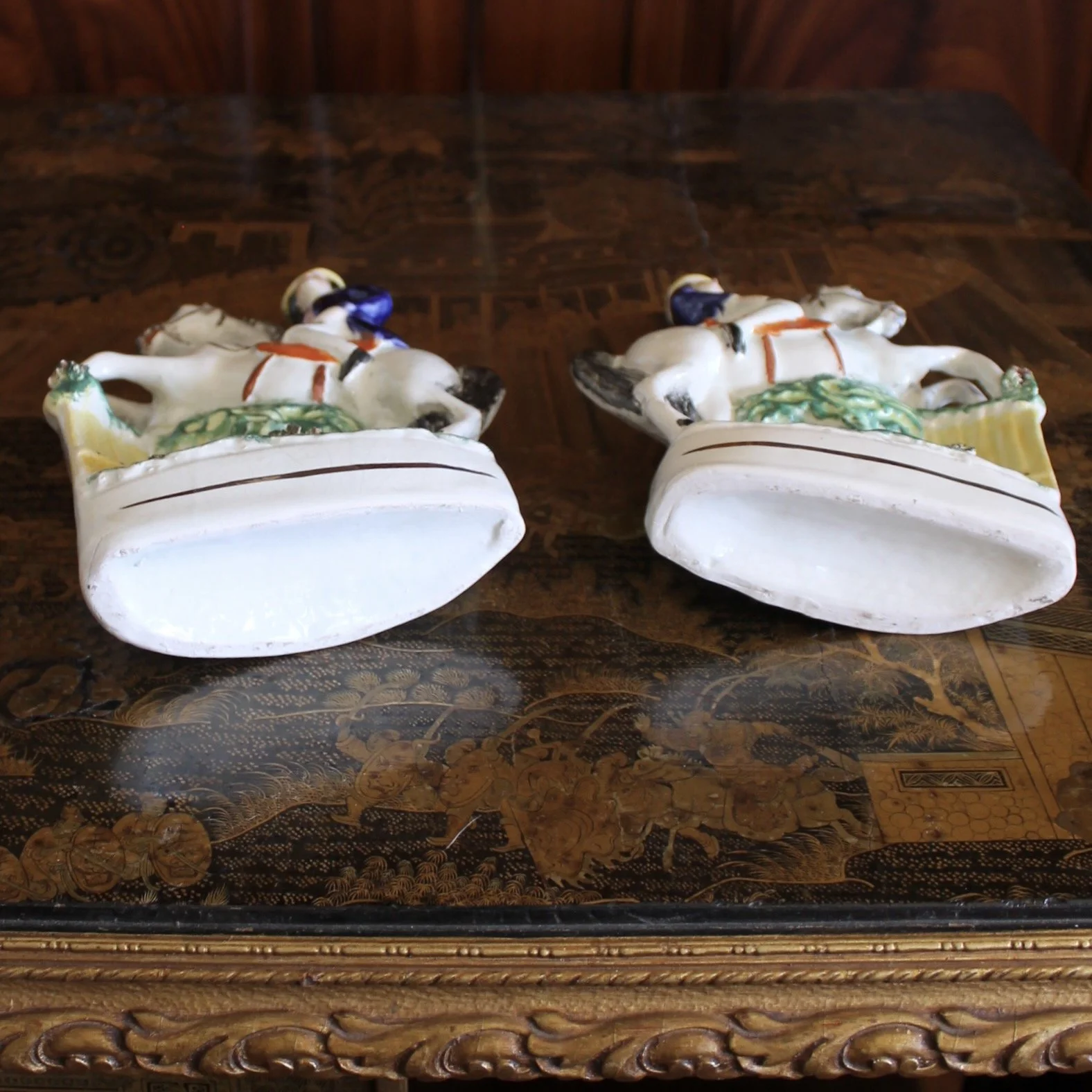 Pair of Staffordshire Gentlemen Figures on Horseback, 19th c.