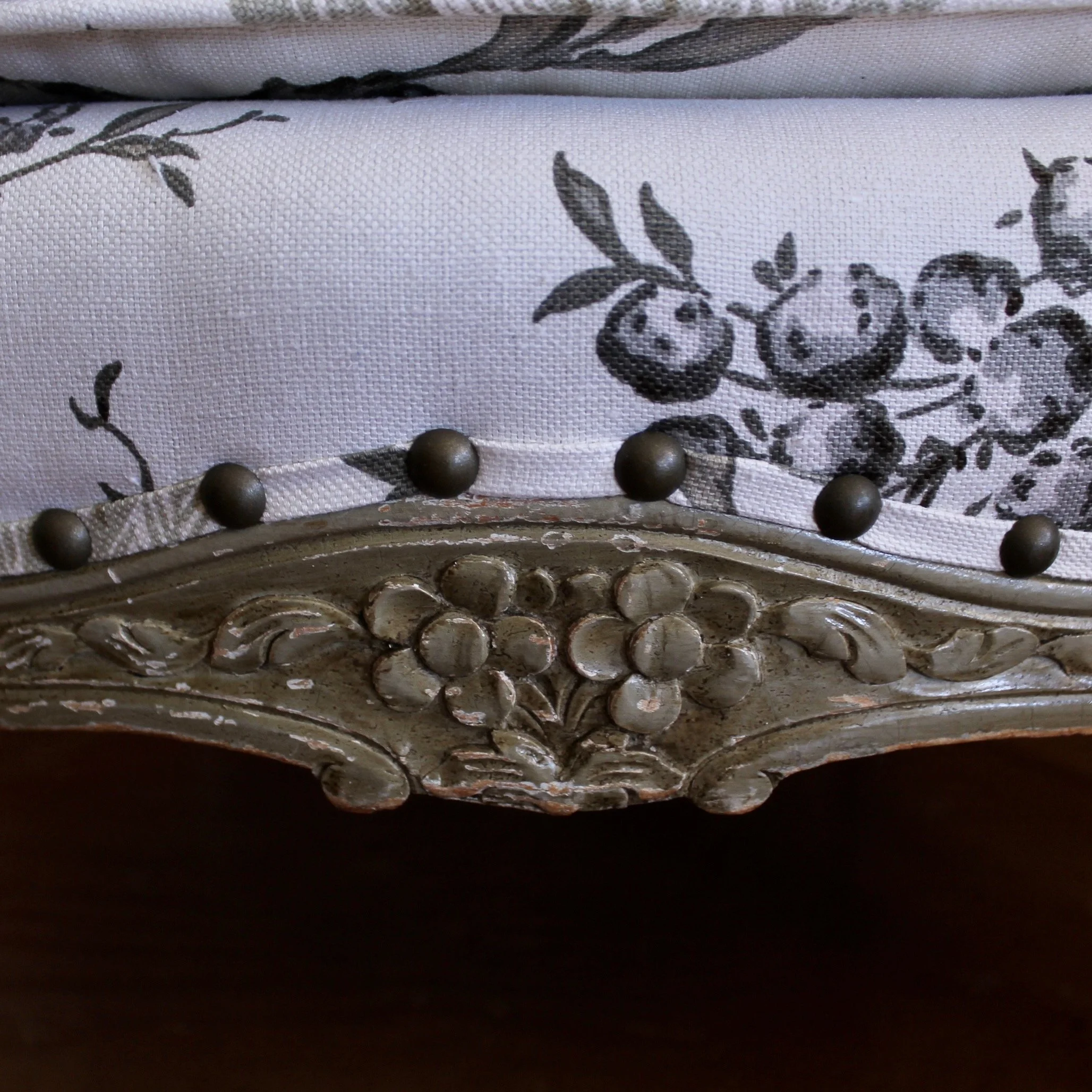 Pair of French Louis XV Style Grey Painted Bergères