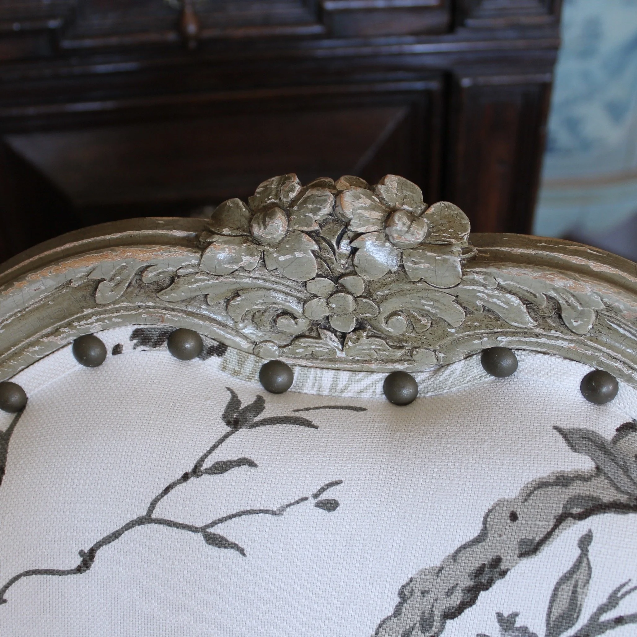 Pair of French Louis XV Style Grey Painted Bergères